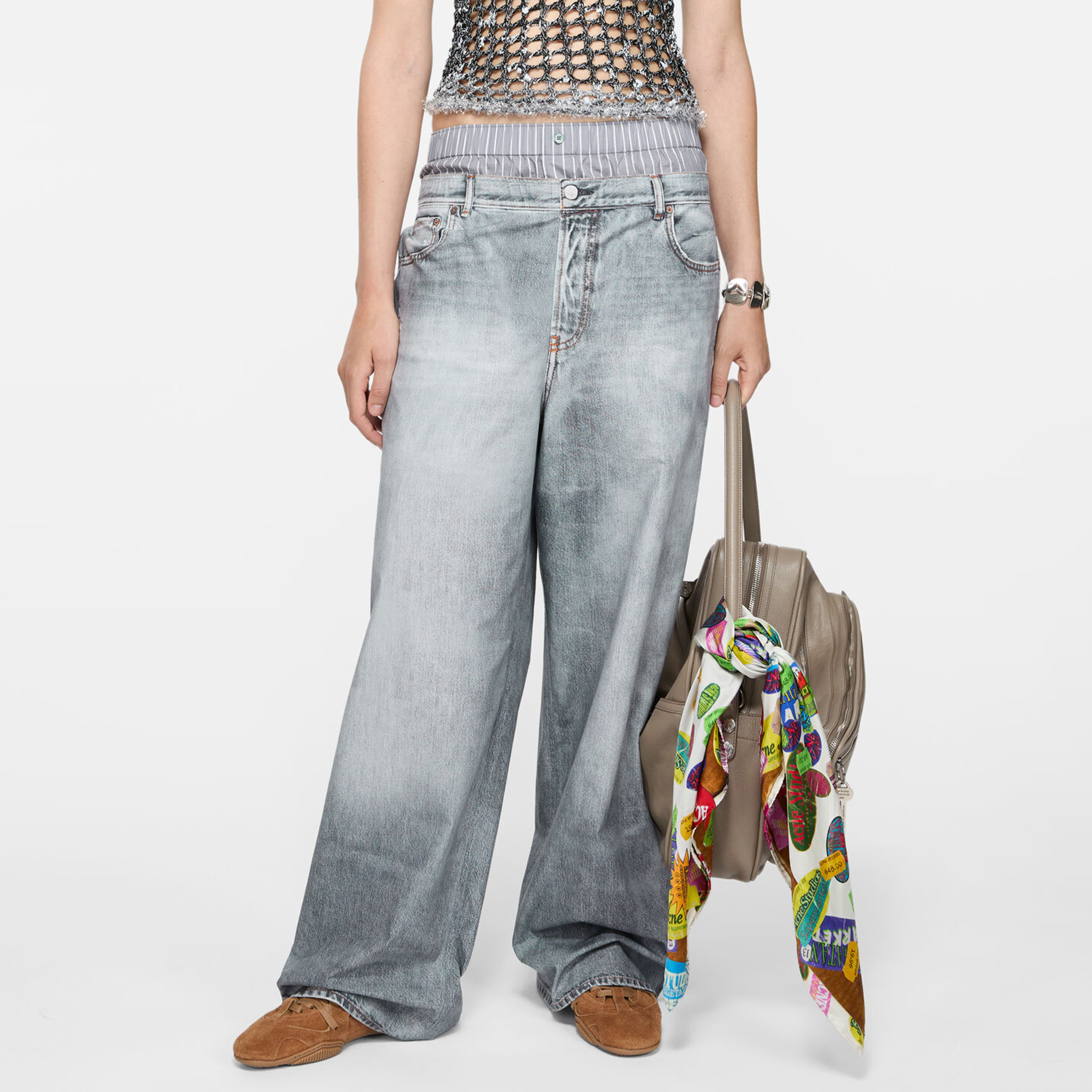 NIGO Acne Studios Women's Spring And Summer Double Pants Waist Vintage Old Washed High Waist Loose Cotton Wide Leg Straight Pants Ngvp #nigo1895