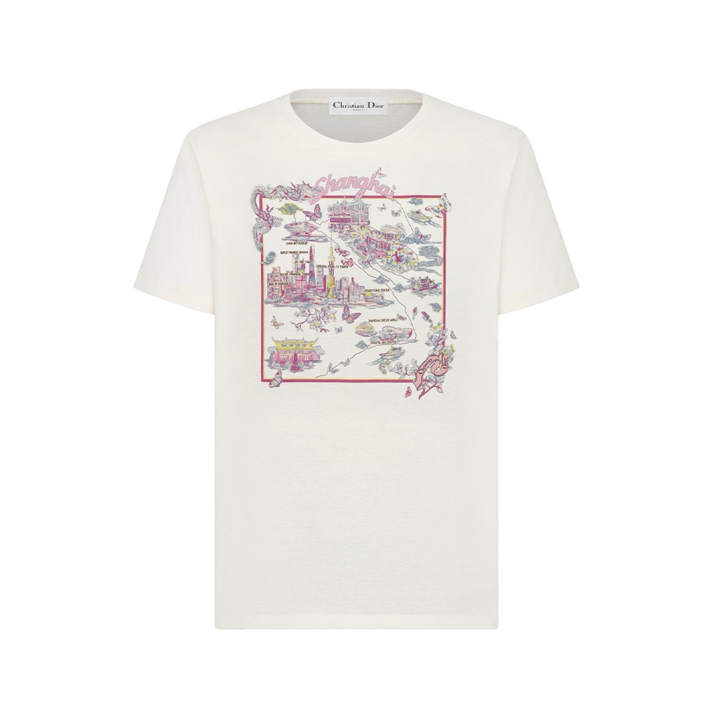 NIGO Dior Women's Dior Souvenir T-shirt Summer City Logo Printed Round Neck Cotton Linen Blend Solid Color Straight Short Sleeve T-Shirt Ngvp #nigo1934