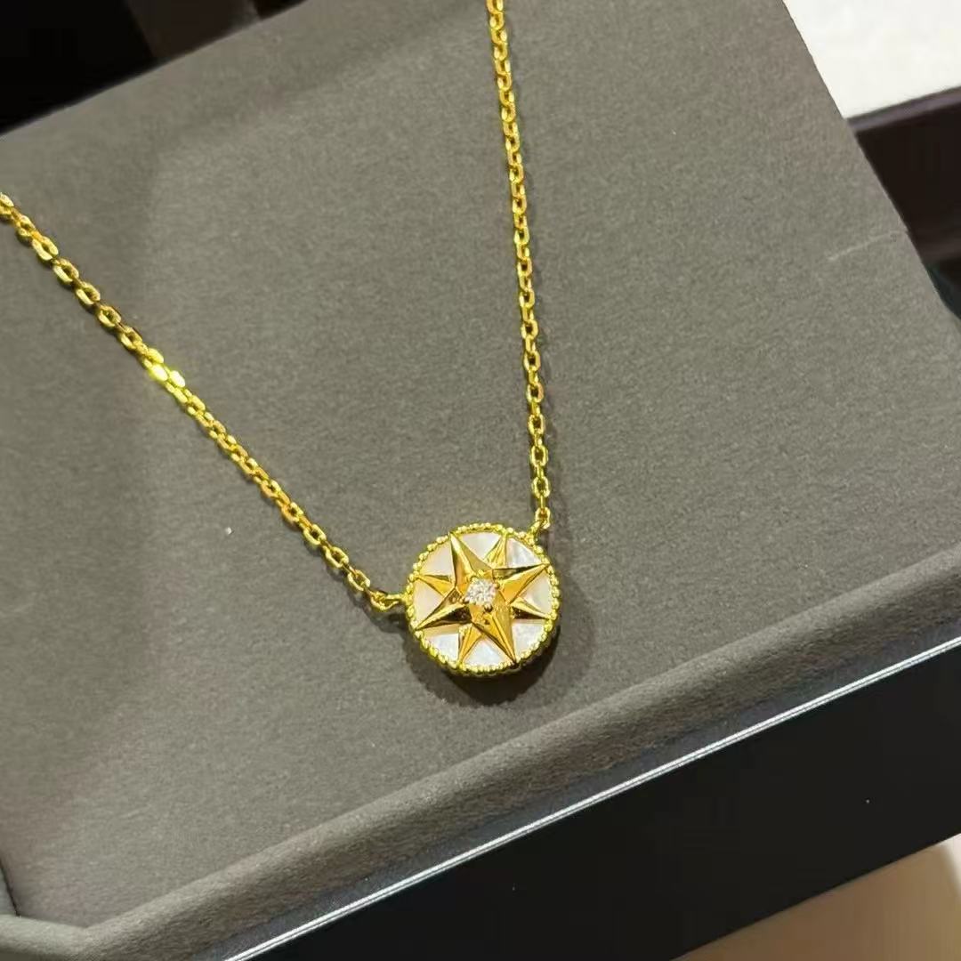 NIGO Dior Rose des Vents Women's Gold Mother-of-Pearl Eight-Pointed Star Pendant Necklace Jewelry Accessories #nigo77721