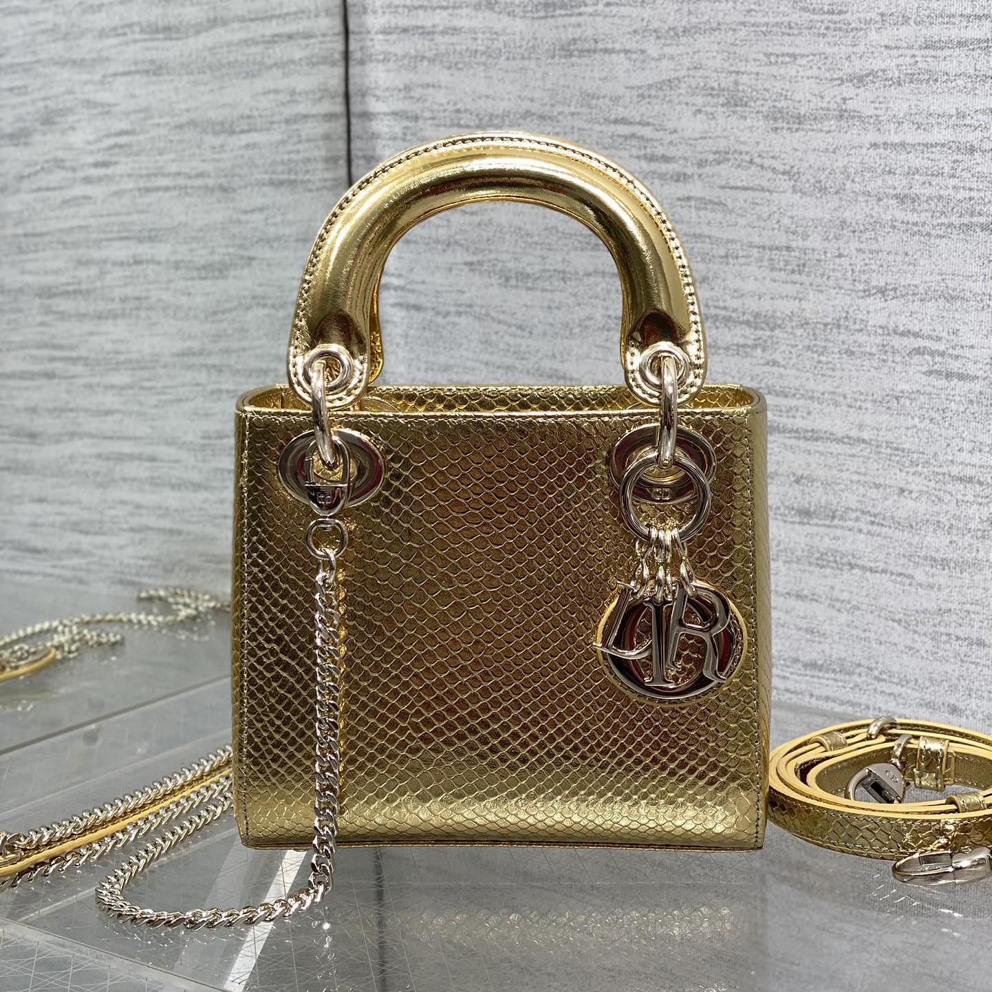 NIGO Dior Lady Women's Solid Color Metal Pendant Detachable Chain Shoulder Strap Snake Skin Single Shoulder Crossbody Handbag Bag Bags #nigo77722