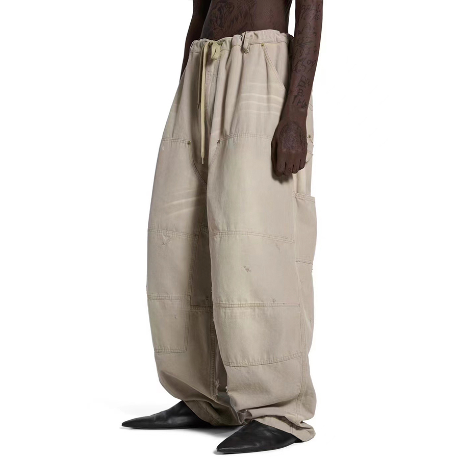 NIGO Balenciaga Men's Women's Four Seasons Cotton Tie Mid Waist Loose Work Pants Solid Color Casual Pants Ngvp #nigo1937