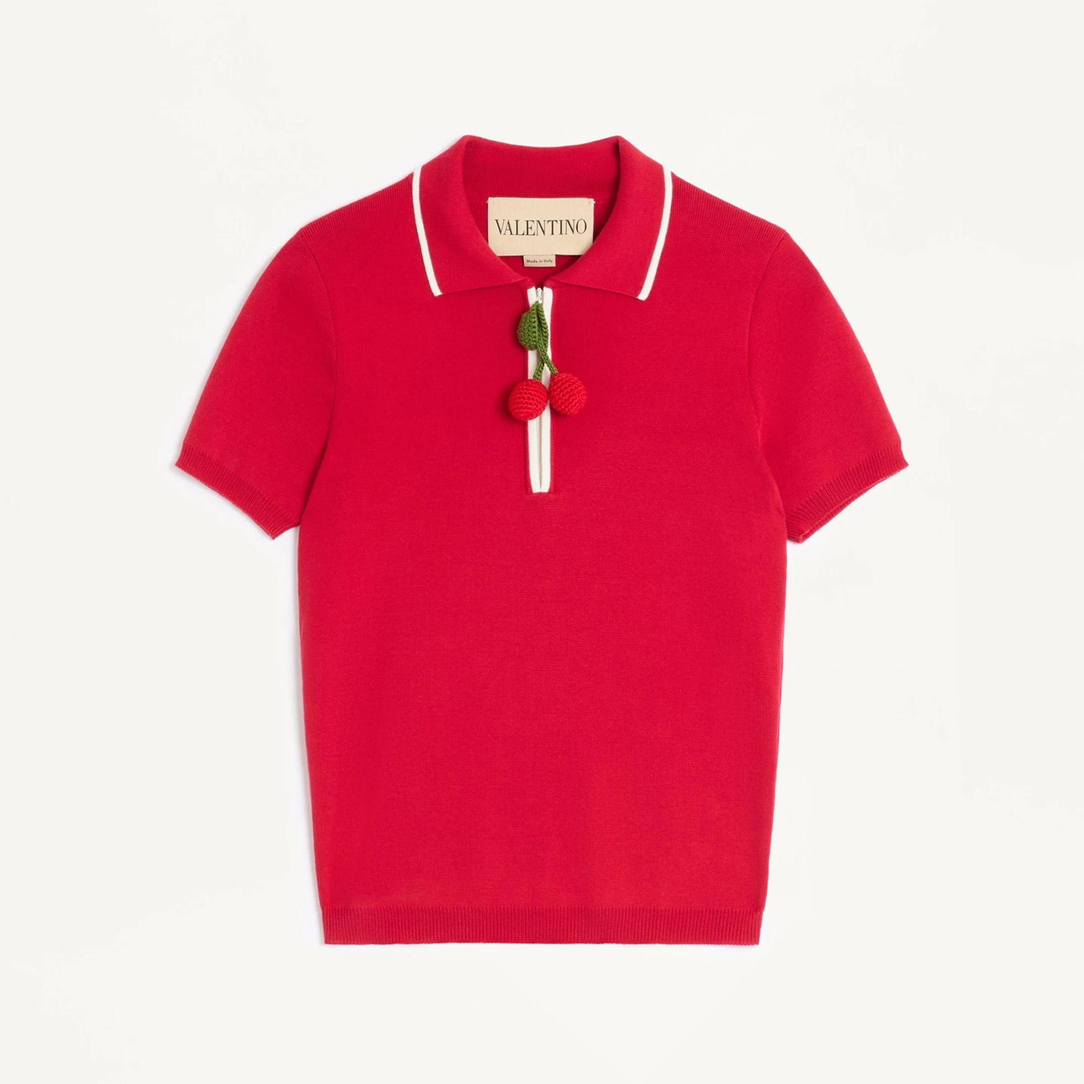 NIGO Valentino Cotton Top With Cherry Women's Spring And Summer Red Knit Polo Collar Top Fashion Casual Temperament Youthful Vigor T-shirt Ngvp #nigo1965