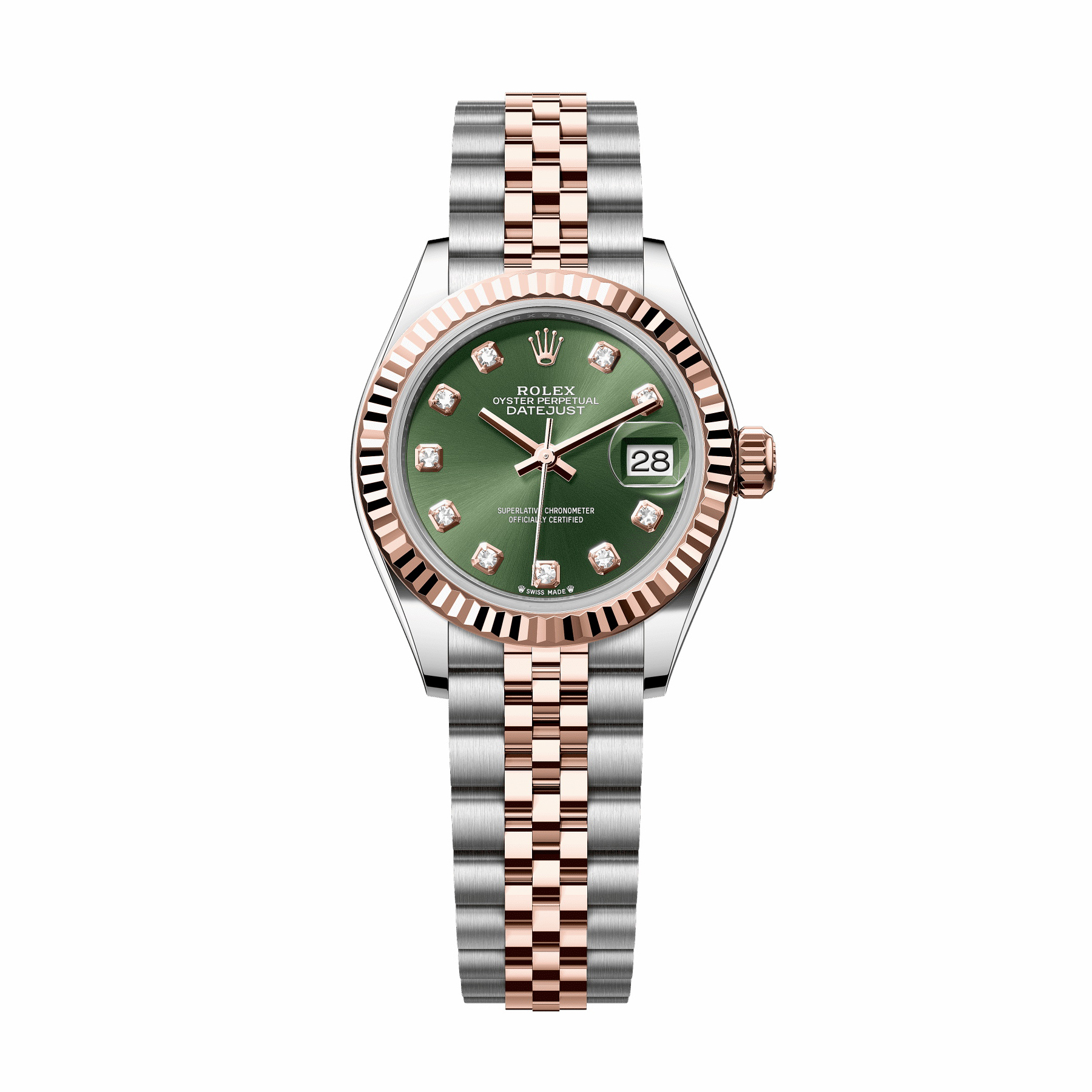 NIGO Rolex Women's Log-type Series Automatic Mechanical Movement Water-resistant Diamond-encrusted Green Dial Stainless Steel Bracelet 28mm Watch #nigo77754