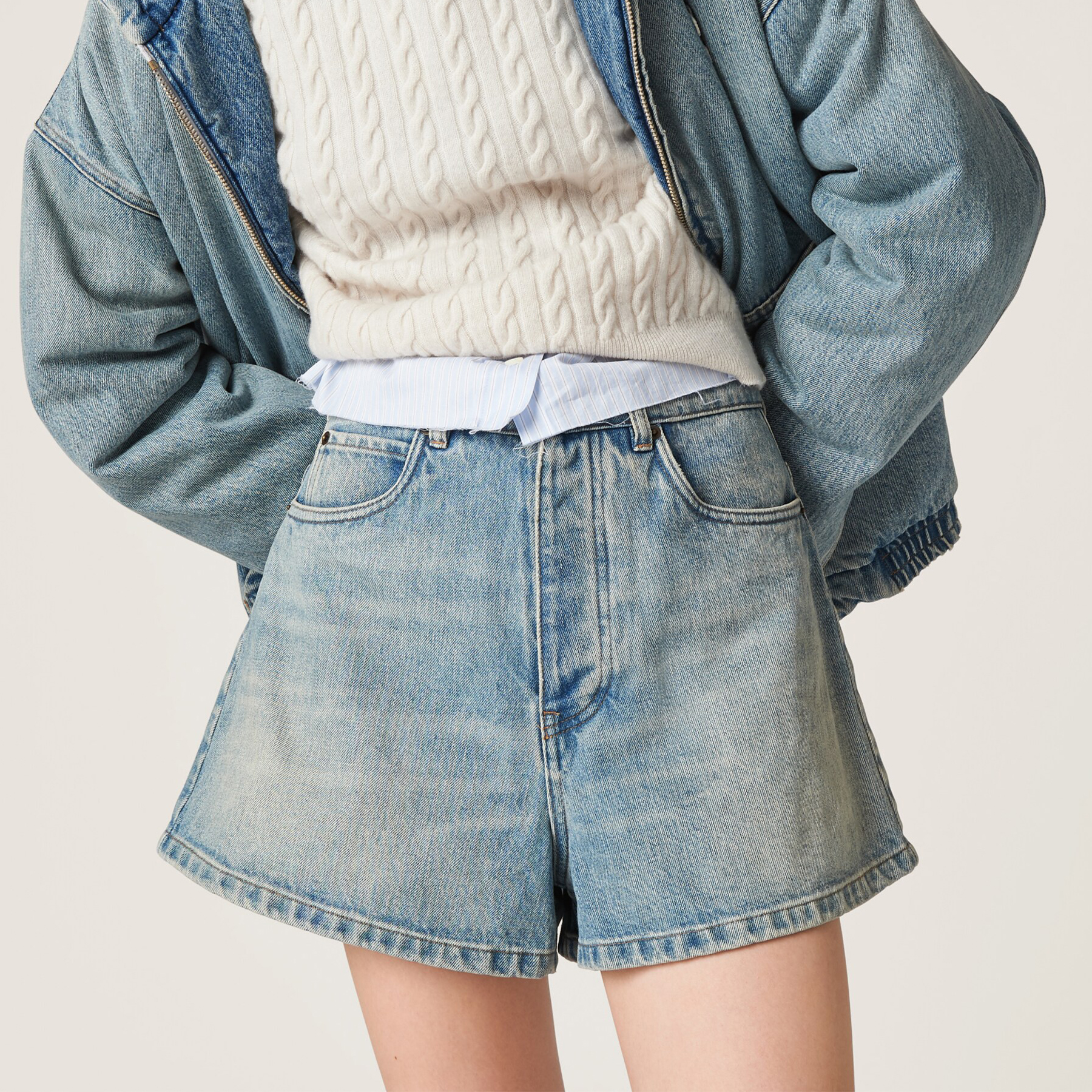 NIGO MiuMiu Women's Summer Solid Color Letter Leather Label Denim Shorts #nigo77764