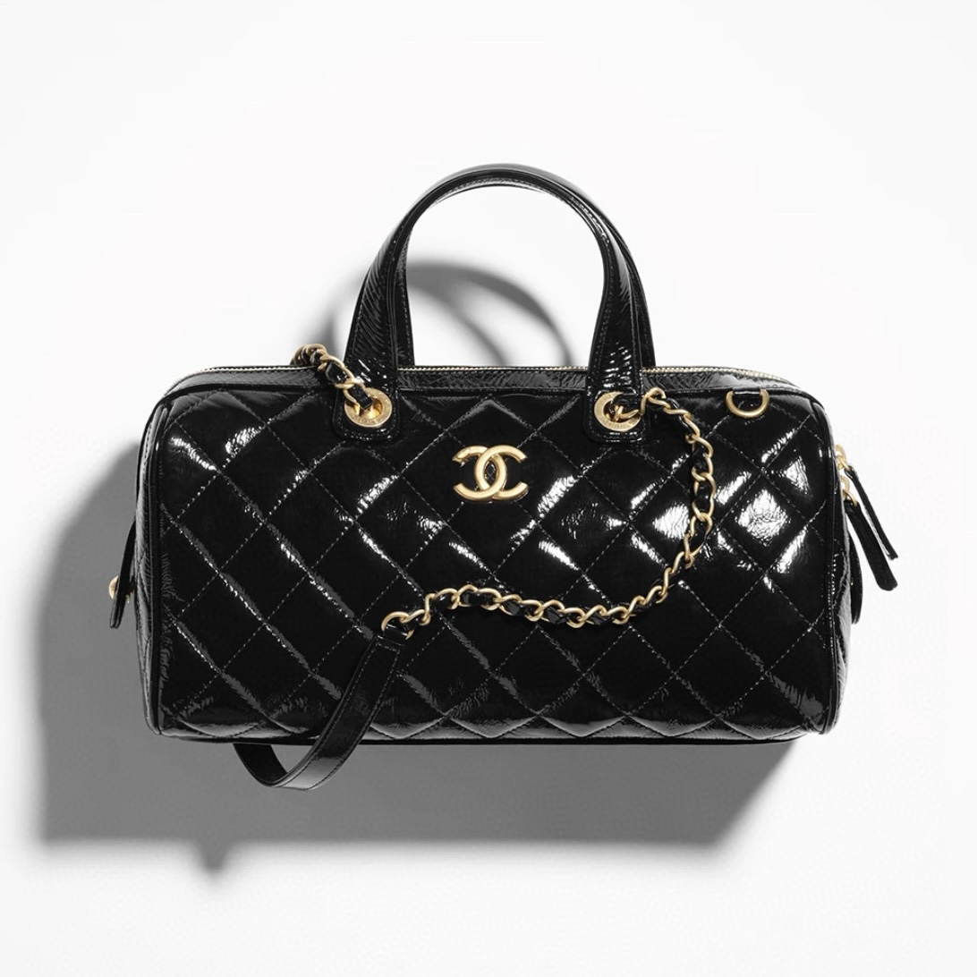 NIGO Chanel Women's Solid Color Lacquered Grained Calfskin Handbag Shoulder Bag Bowling Bags #nigo77763