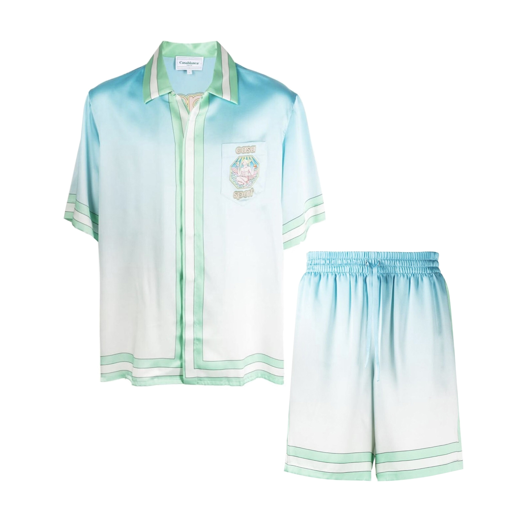 NIGO Casablanca Men's Summer Gradient Color Printed Single-Breasted Short-Sleeved Shirt and Casual Shorts Set Suit #nigo77741