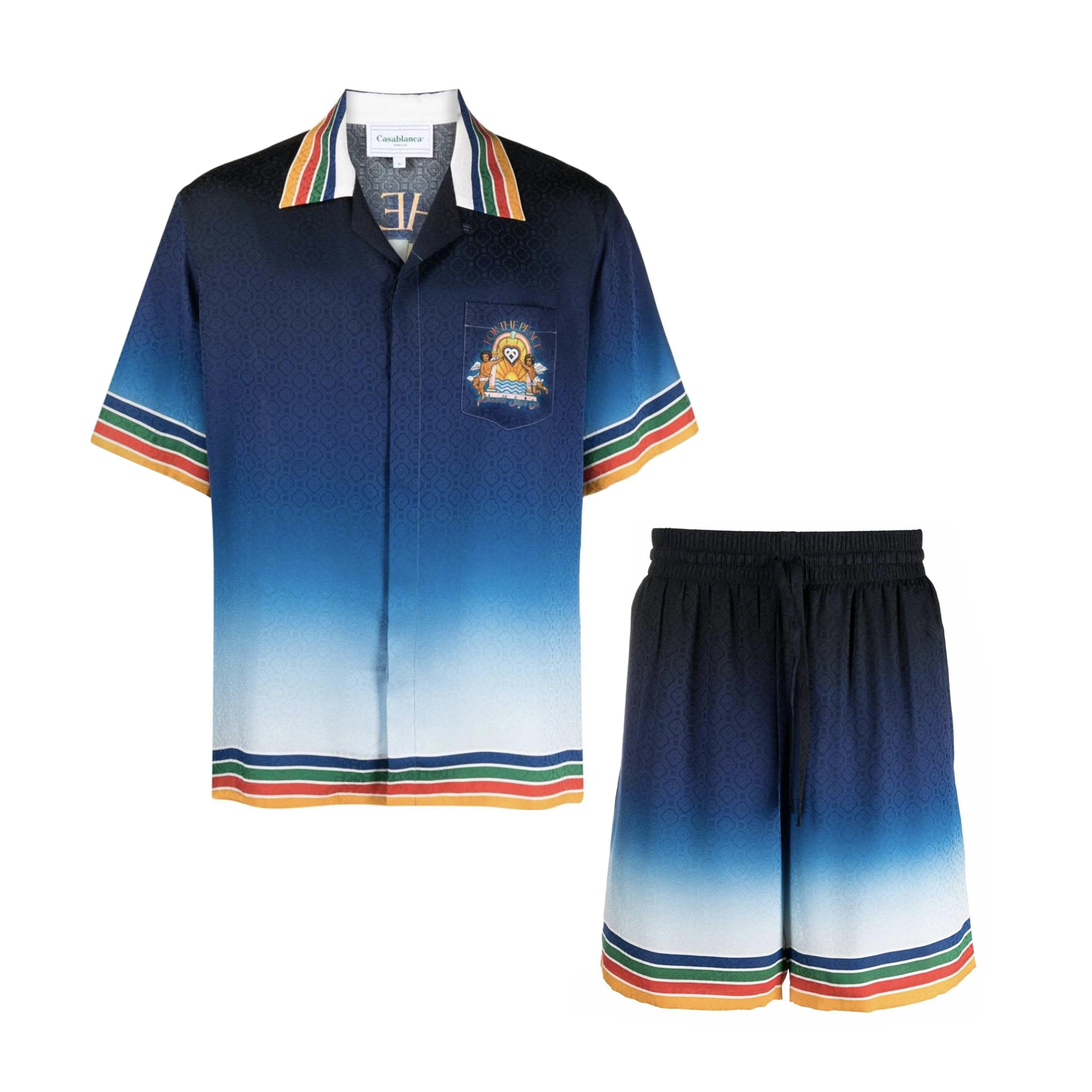 NIGO Casablanca Men's Summer Gradient Angel Pattern Printed Single-Breasted Short-Sleeved Shirt and Casual Shorts Set Suit #nigo77744