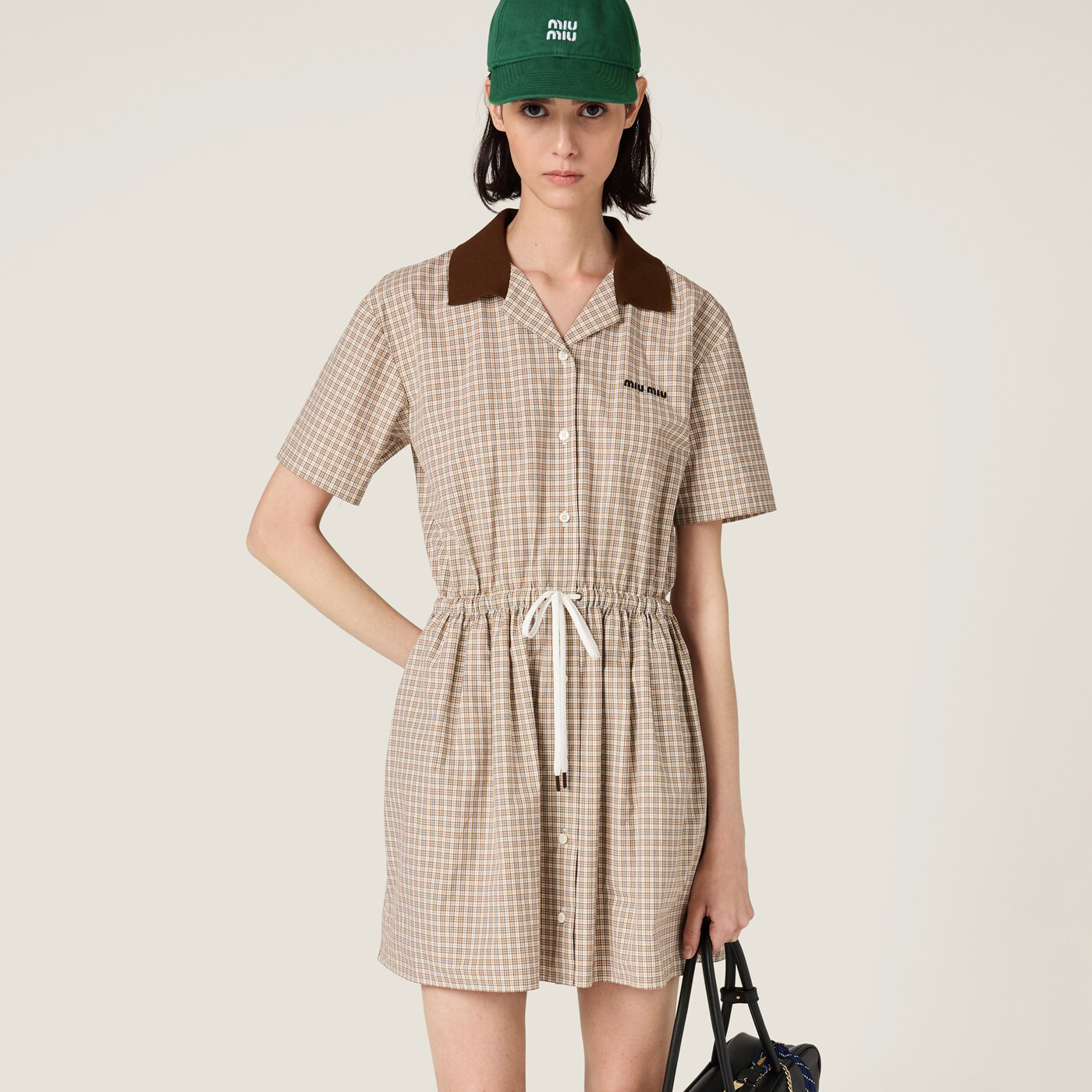 NIGO MiuMiu Women's Summer Plaid Print Collar Single Breasted Short Sleeved Short Dress #nigo77738