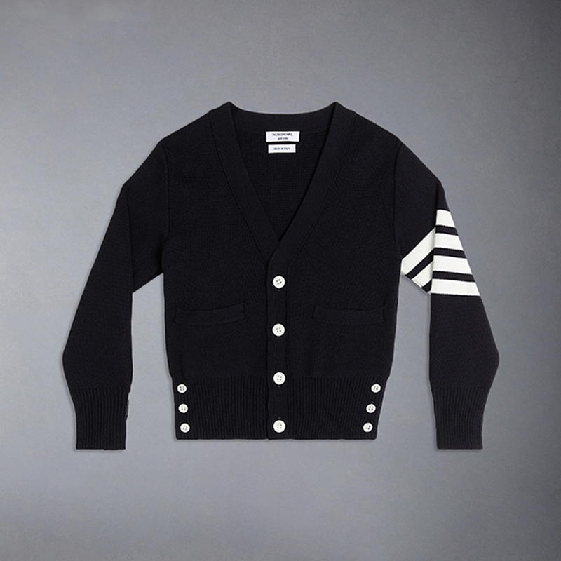 NIGO Thom Browne Men's Spring & Autumn Striped Solid Color V-Neck Cashmere Fitted Long Sleeve Knit Cardigan Ngvp #nigo1945