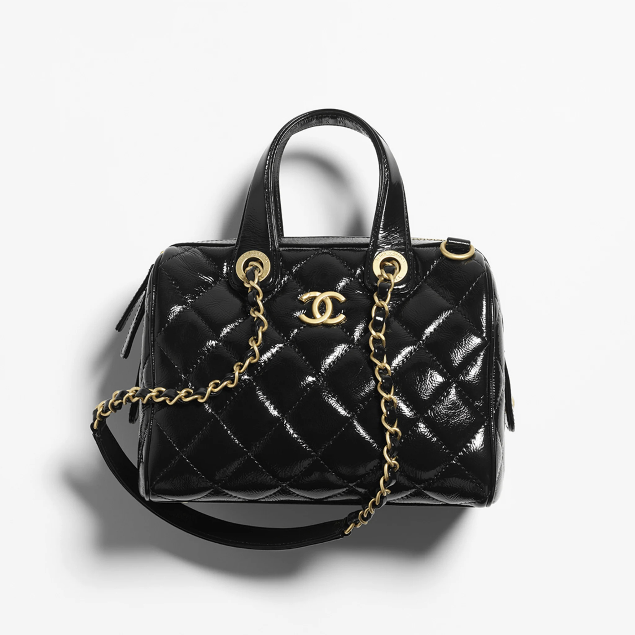 NIGO Chanel Women's Solid Color Lacquered Grained Calfskin Handbag Shoulder Bag Bowling Bags #nigo77763