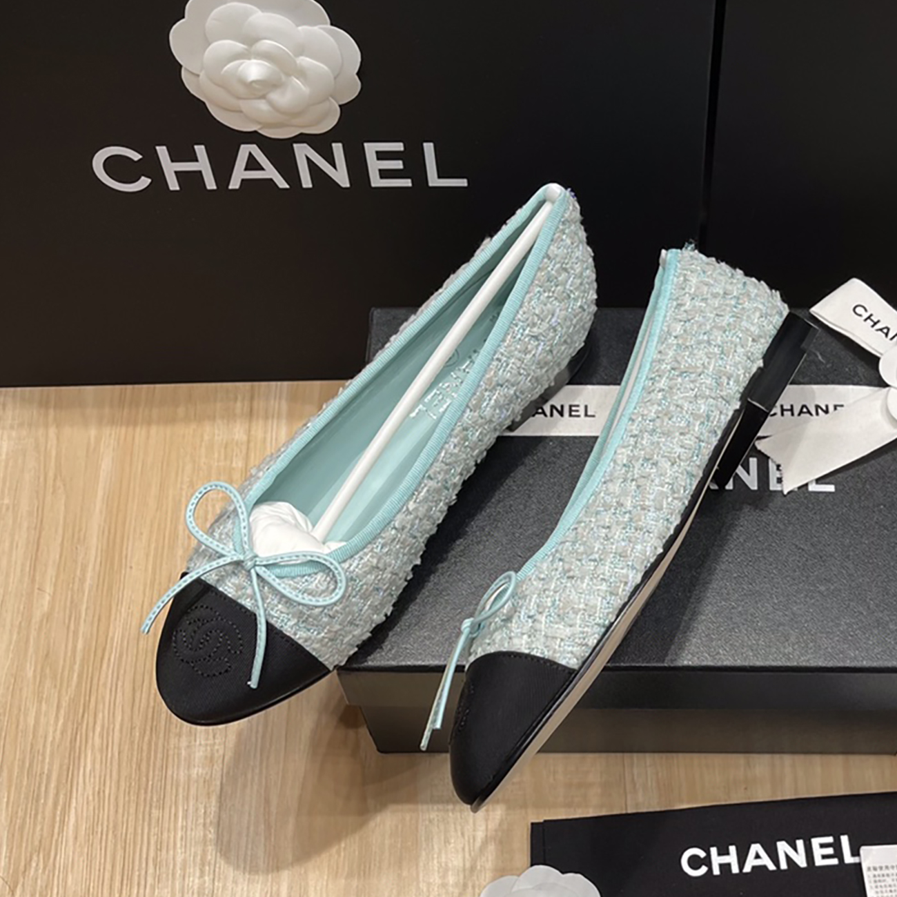 NIGO Chanel Women's Spring/Summer Solid Color Tweed Fabric Ballet Flats Shoes #nigo77753