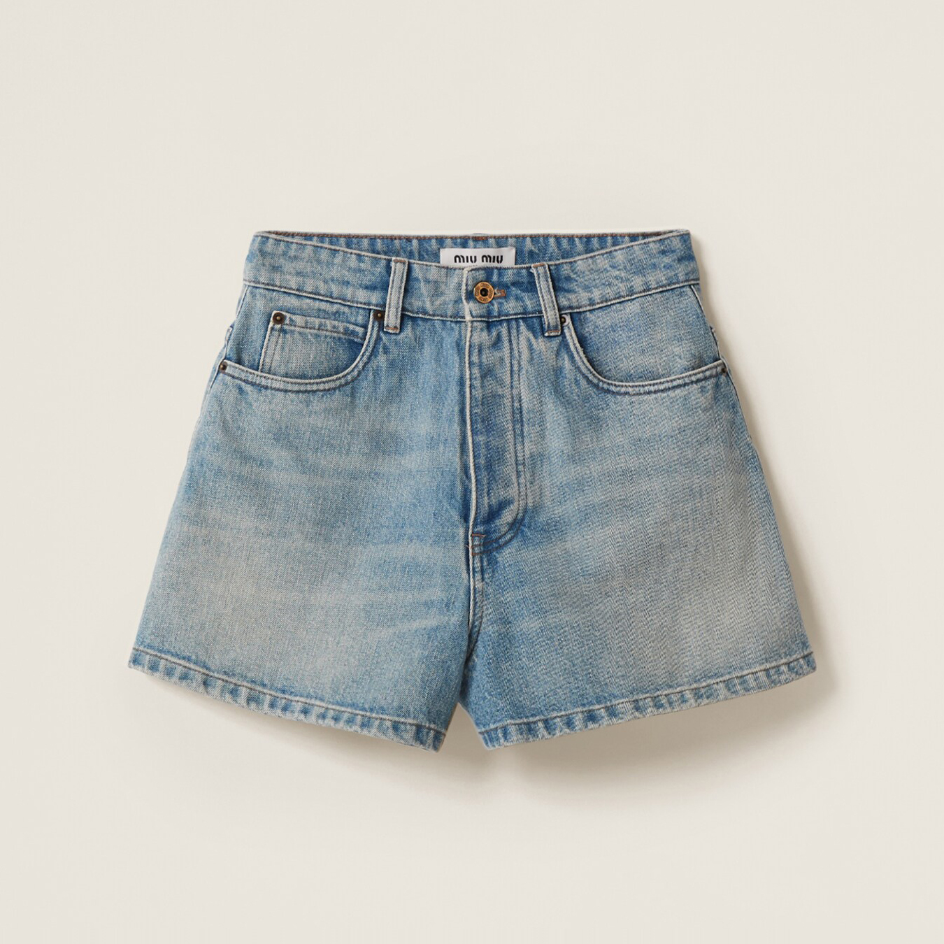 NIGO MiuMiu Women's Summer Solid Color Letter Leather Label Denim Shorts #nigo77764