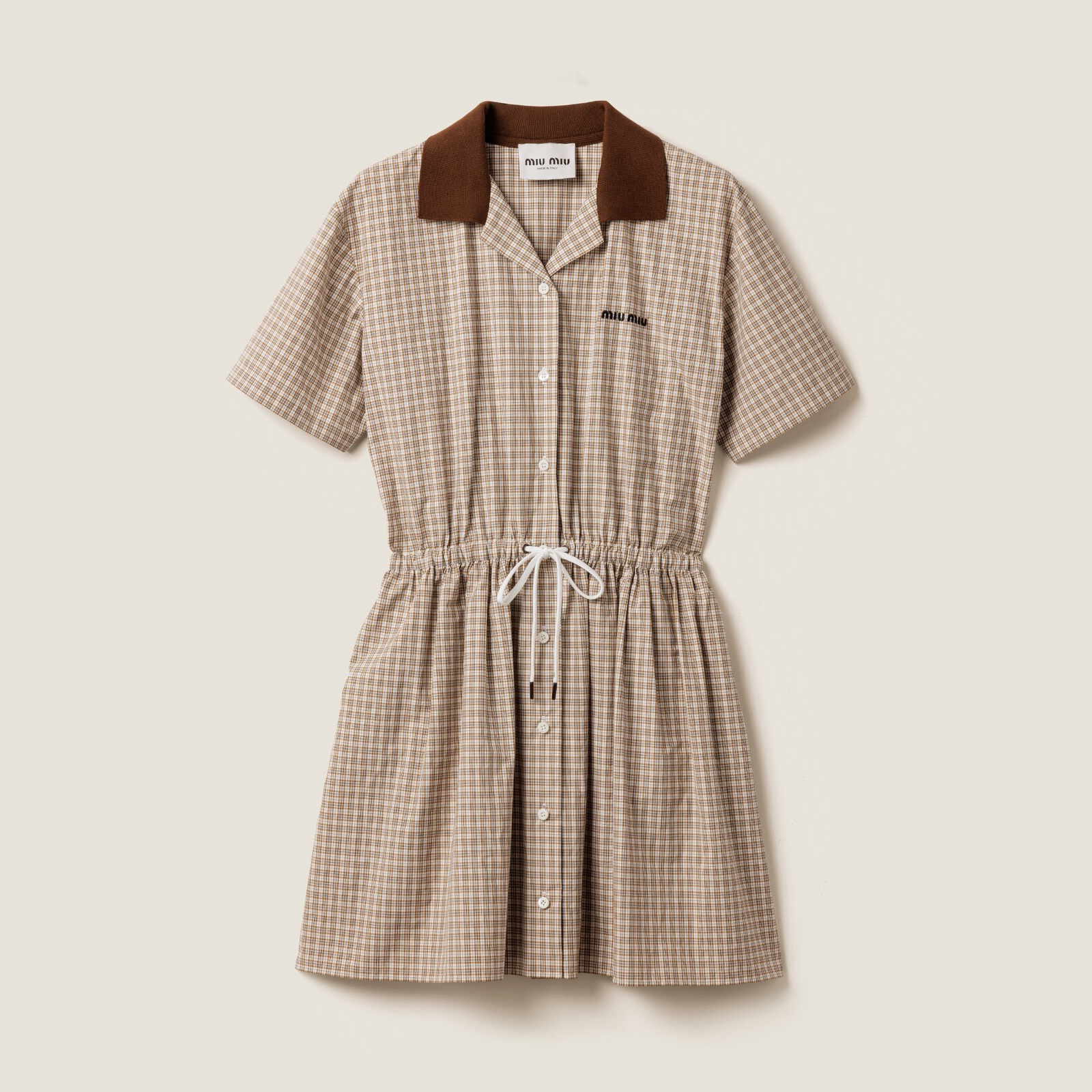 NIGO MiuMiu Women's Summer Plaid Print Collar Single Breasted Short Sleeved Short Dress #nigo77738