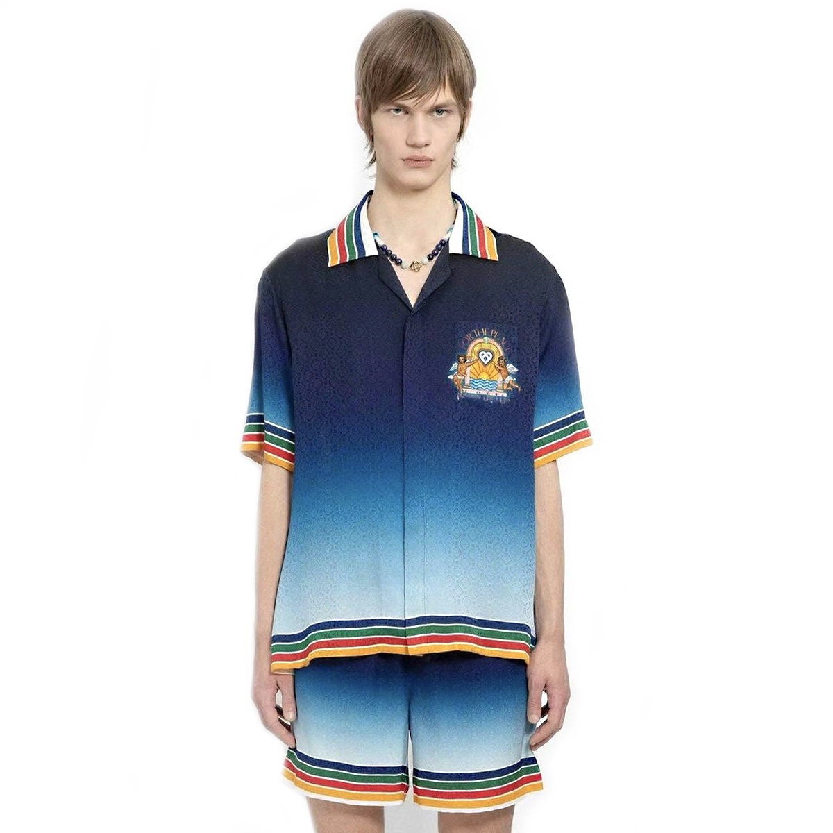 NIGO Casablanca Men's Summer Gradient Angel Pattern Printed Single-Breasted Short-Sleeved Shirt and Casual Shorts Set Suit #nigo77744