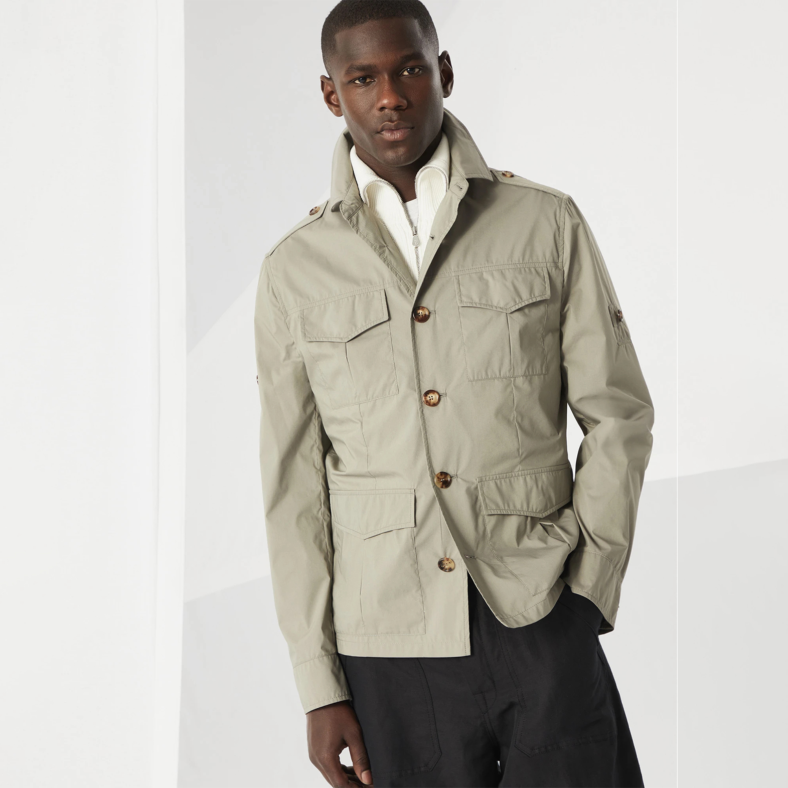 NIGO Brunello Cucinelli Men's Spring & Fall Lightweight Water-Resistant Techno Cotton Unlined Safari Jacket Solid Color Lapel Single Breasted Shirt Style Jacket Ngvp #nigo1946