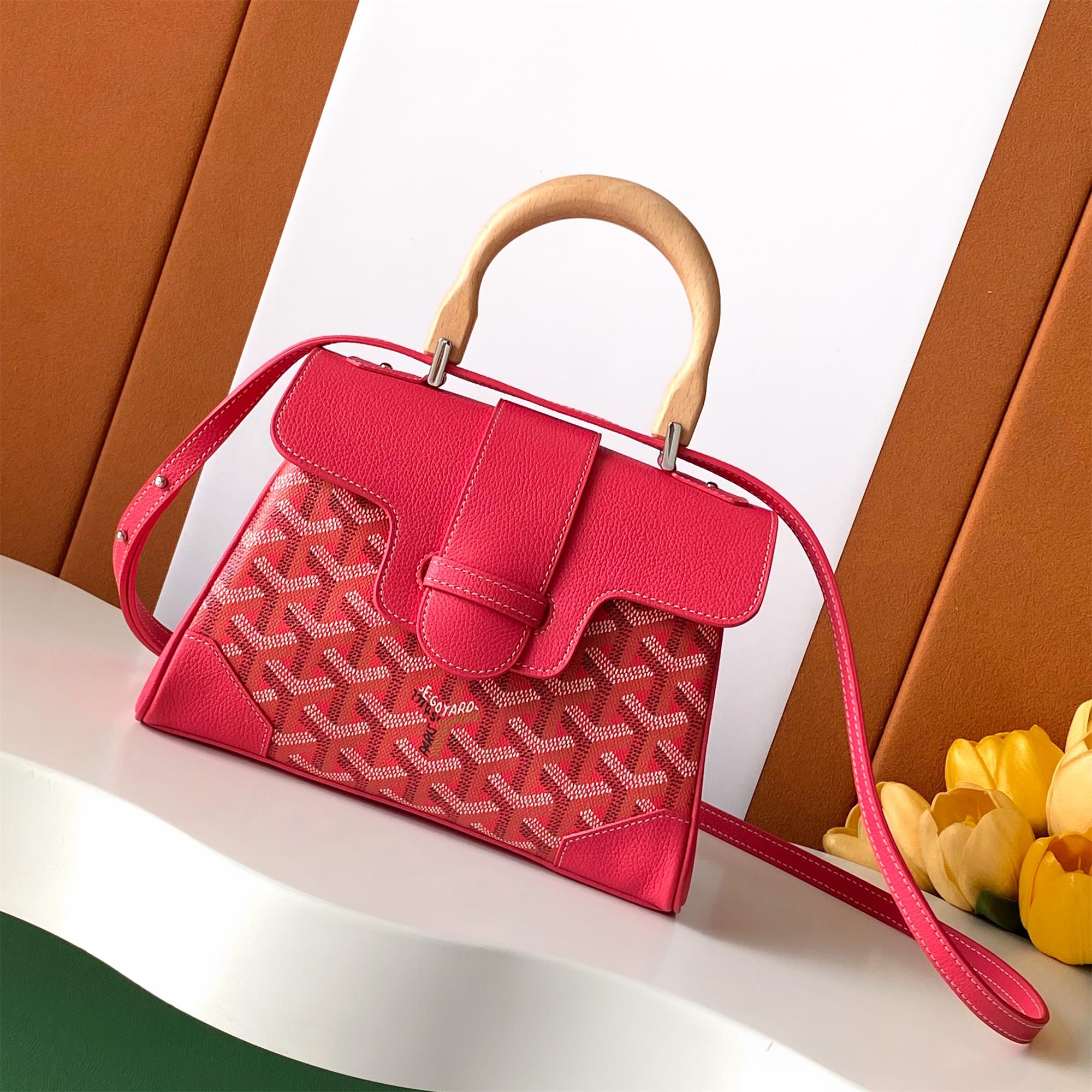 NIGO GOYARD Saigon Women's Solid Color Wooden Handle Canvas and Calfskin Shoulder Bag Handbag Bags #nigo77774