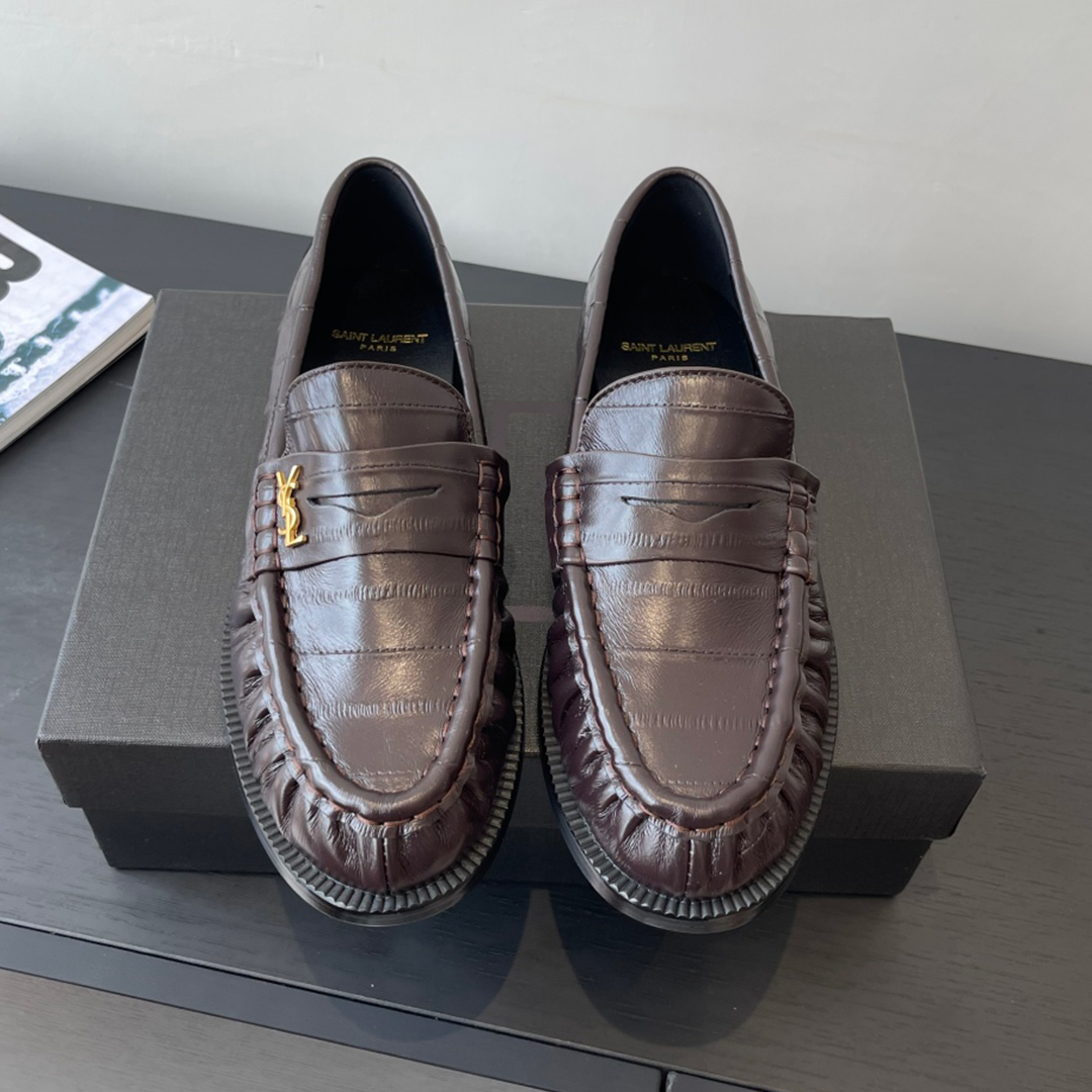 NIGO Saint Laurent Women's Four Seasons Solid Color Round Toe Low Top Flat Heel Loafers Leather Casual Shoes #nigo81342