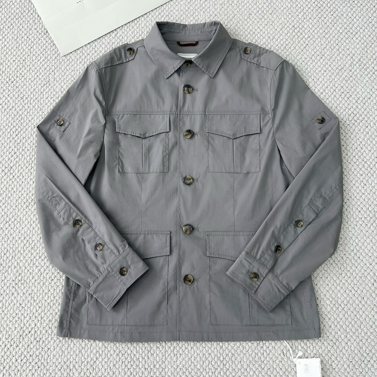 NIGO Brunello Cucinelli Men's Spring & Fall Lightweight Water-Resistant Techno Cotton Unlined Safari Jacket Solid Color Lapel Single Breasted Shirt Style Jacket Ngvp #nigo1946