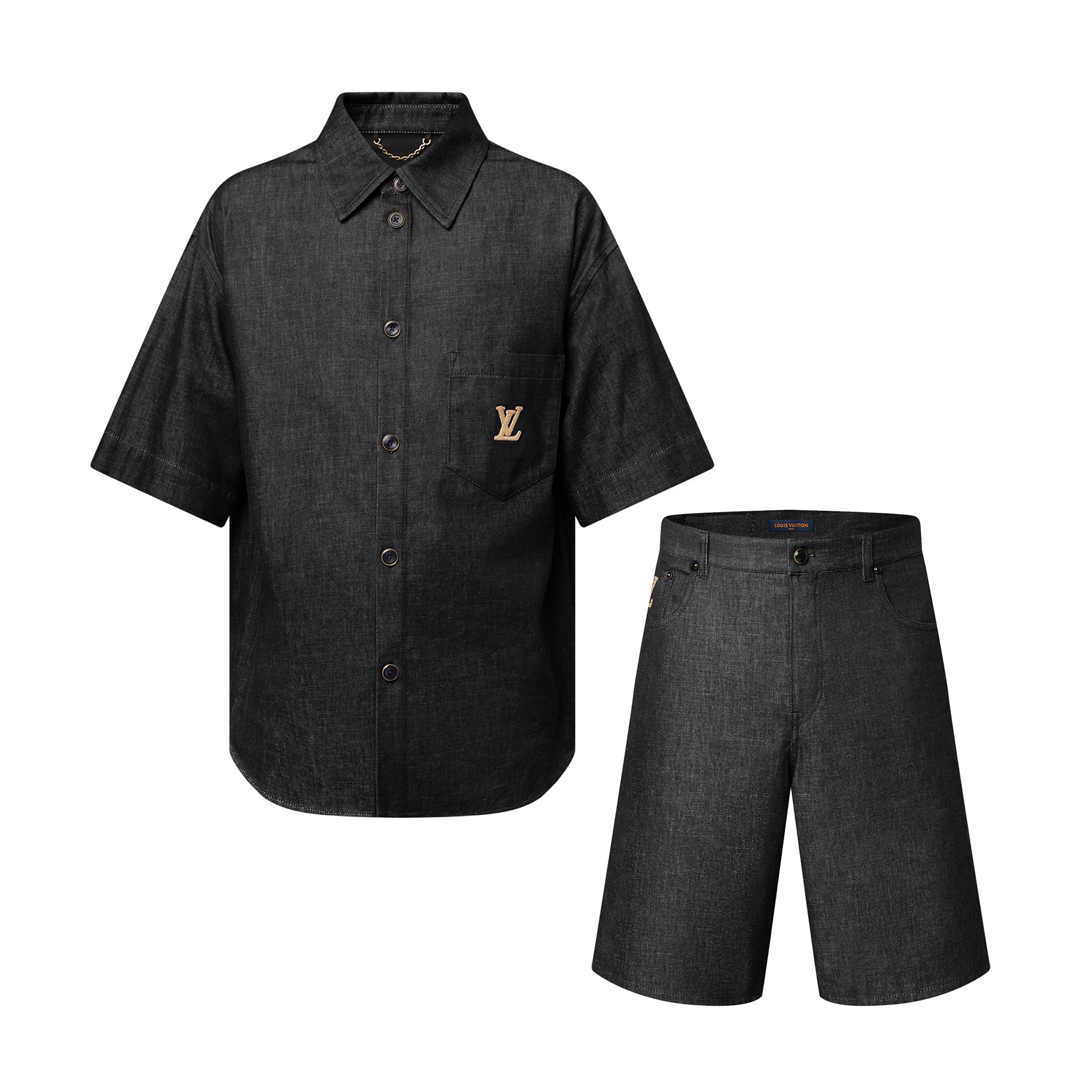 NIGO Louis Vuitton Men's Summer Plain Colour Denim Single Breasted Short Sleeved Shirt And Casual Shorts Set Suit #nigo77766