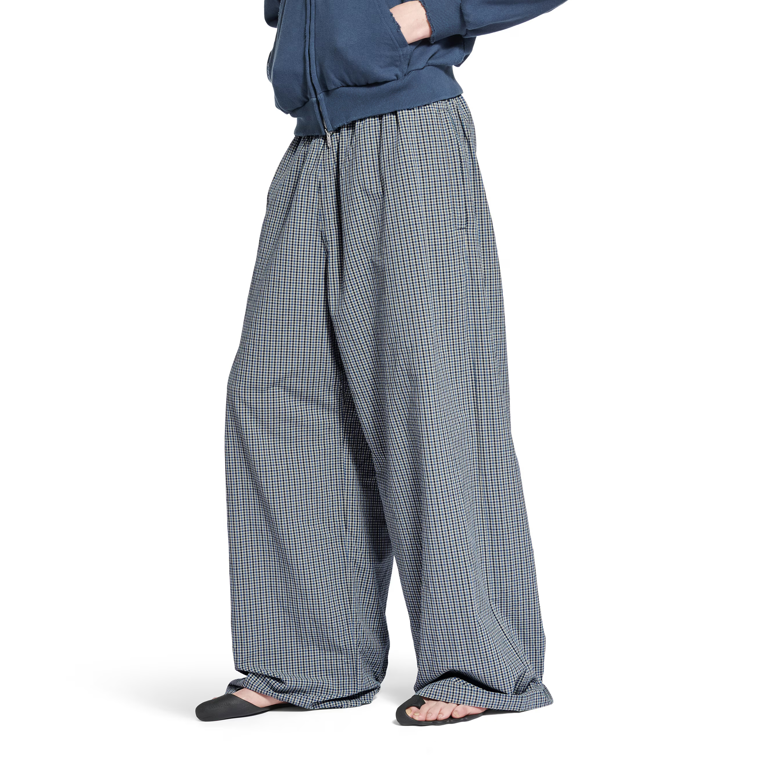 NIGO Balenciaga Men's Four Seasons Checked Cotton And Linen Blend Tracksuit Pants Elastic Waist Drawstring Solid Color Loose Casual Wide Leg Pants Ngvp #nigo1947