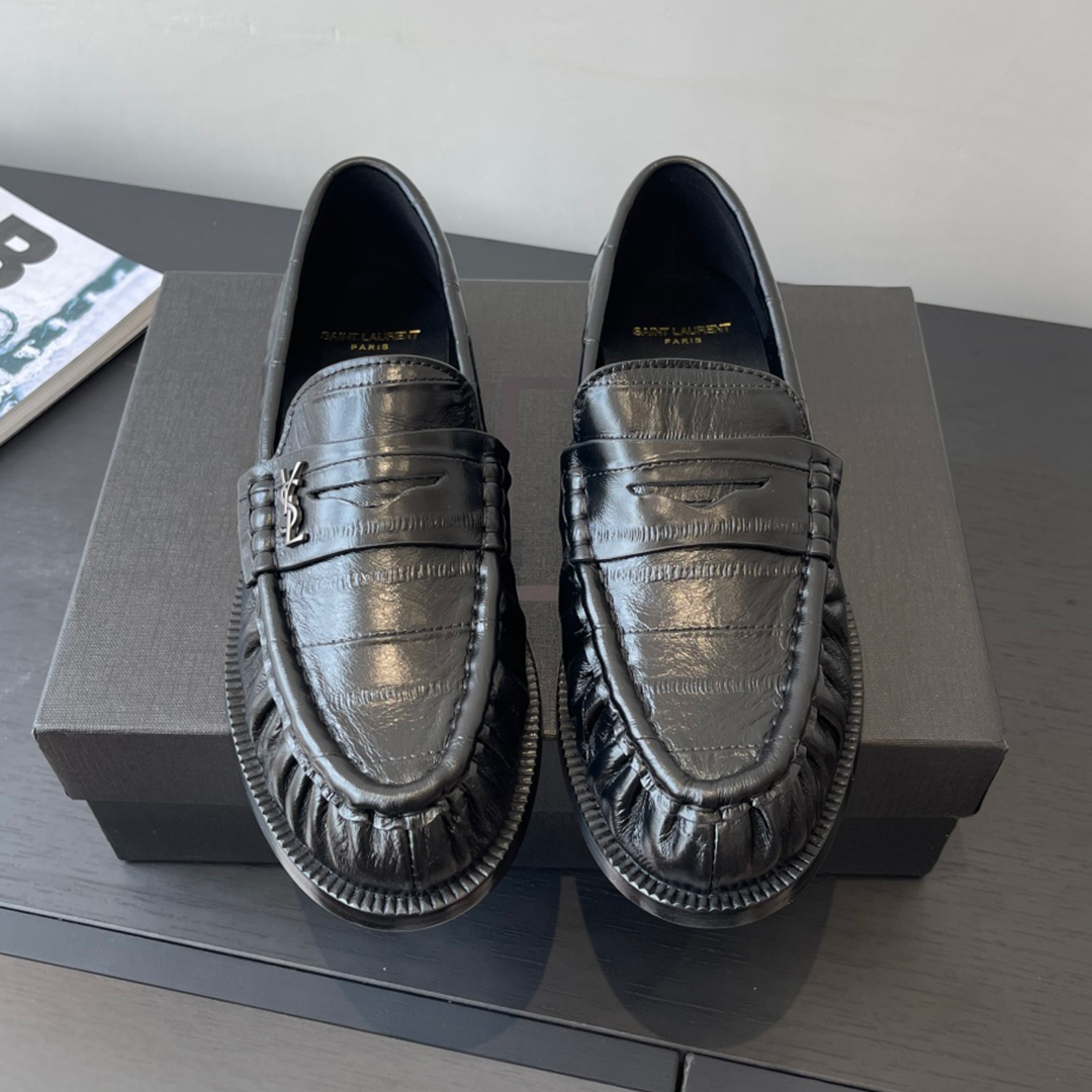 NIGO Saint Laurent Women's Four Seasons Solid Color Round Toe Low Top Flat Heel Loafers Leather Casual Shoes #nigo81342