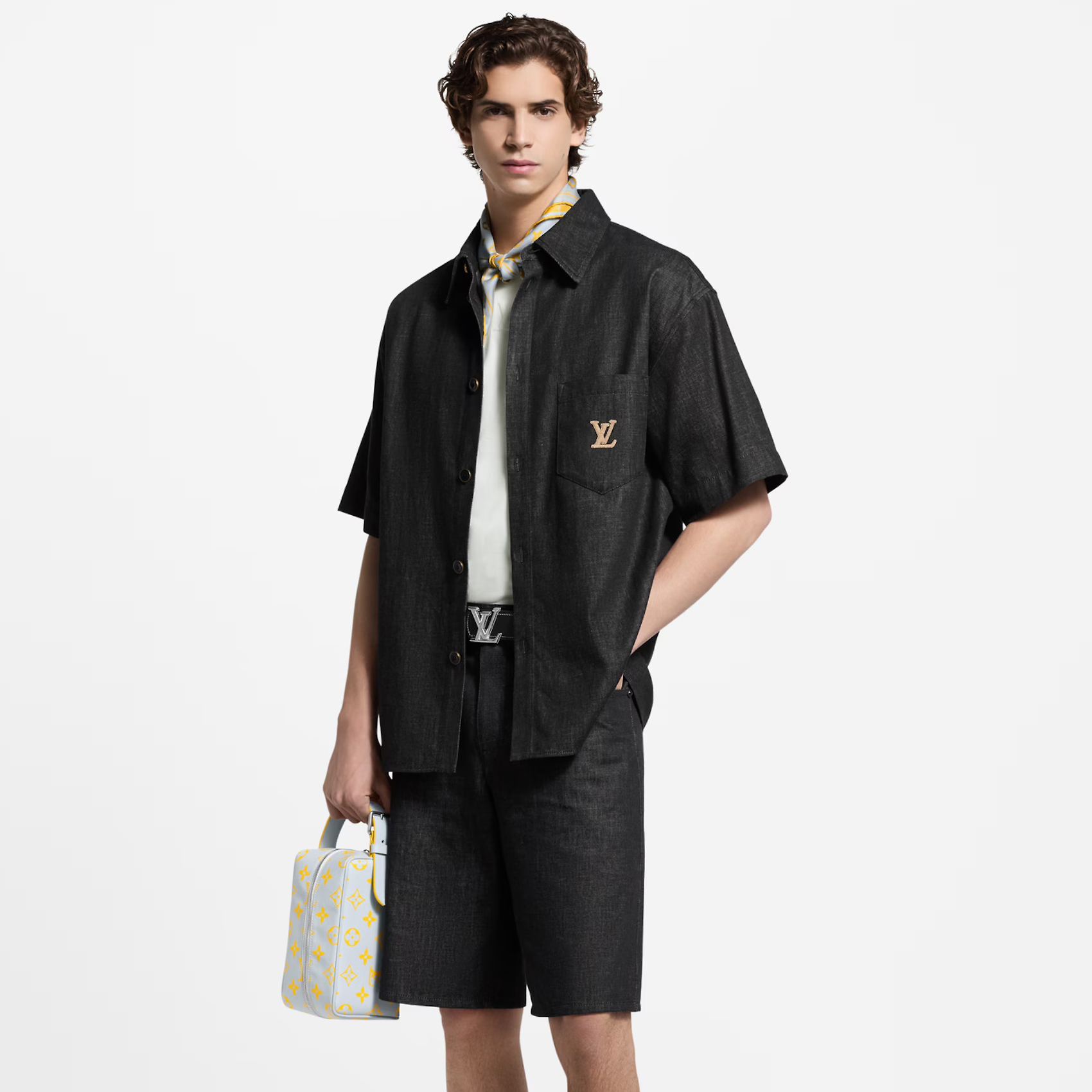 NIGO Louis Vuitton Men's Summer Plain Colour Denim Single Breasted Short Sleeved Shirt And Casual Shorts Set Suit #nigo77766