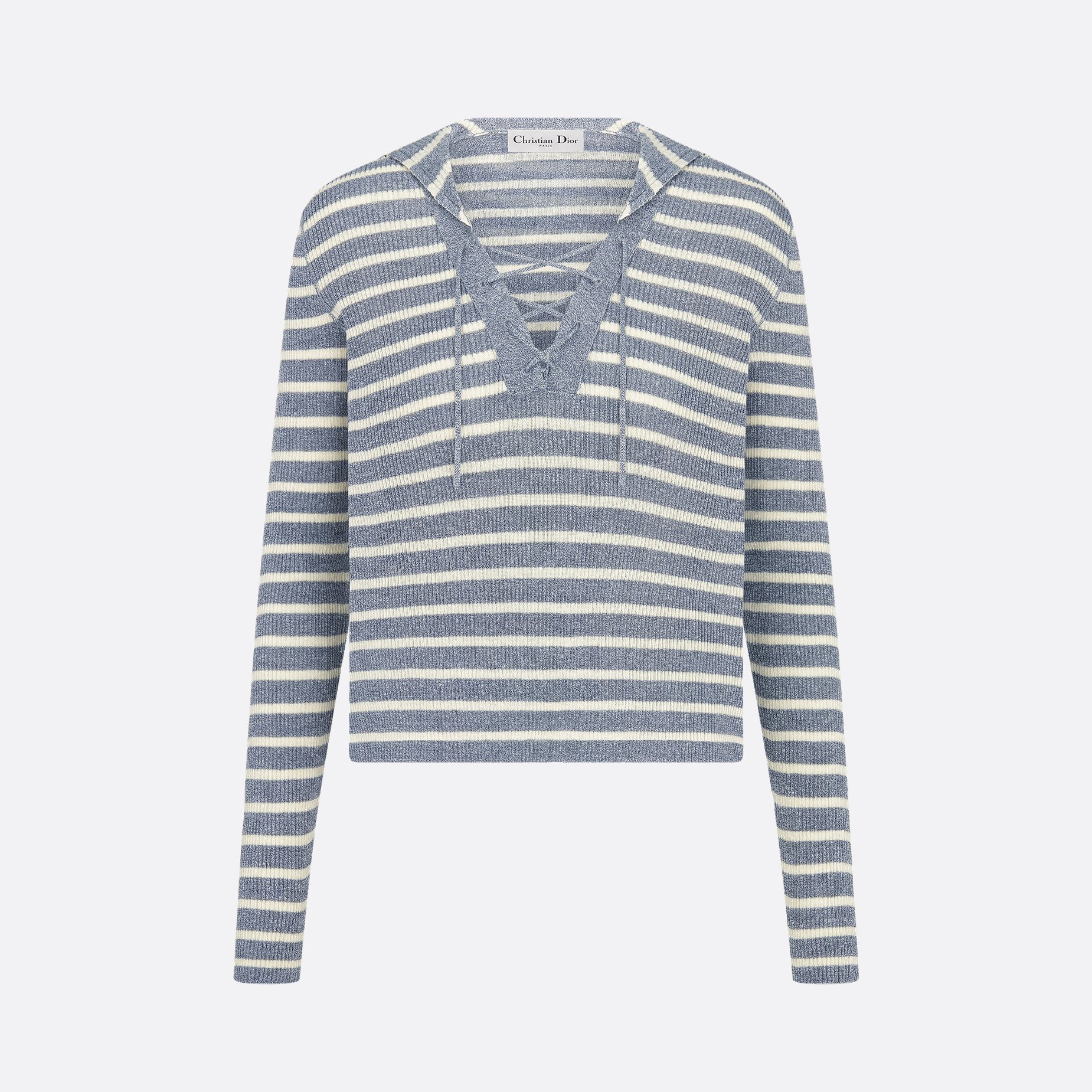 NIGO Dior Women's Summer Solid Color Striped Print Tie-Up V-Neck Long Sleeve Stretch Knit Sweater Top #nigo77768