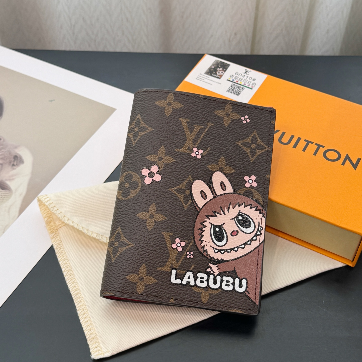 NIGO Louis Vuitton Labubu Pattern Printed Flip-Top Brown Leather Wallet Passport Holder with Letter Print Bag Bags #nigo77788