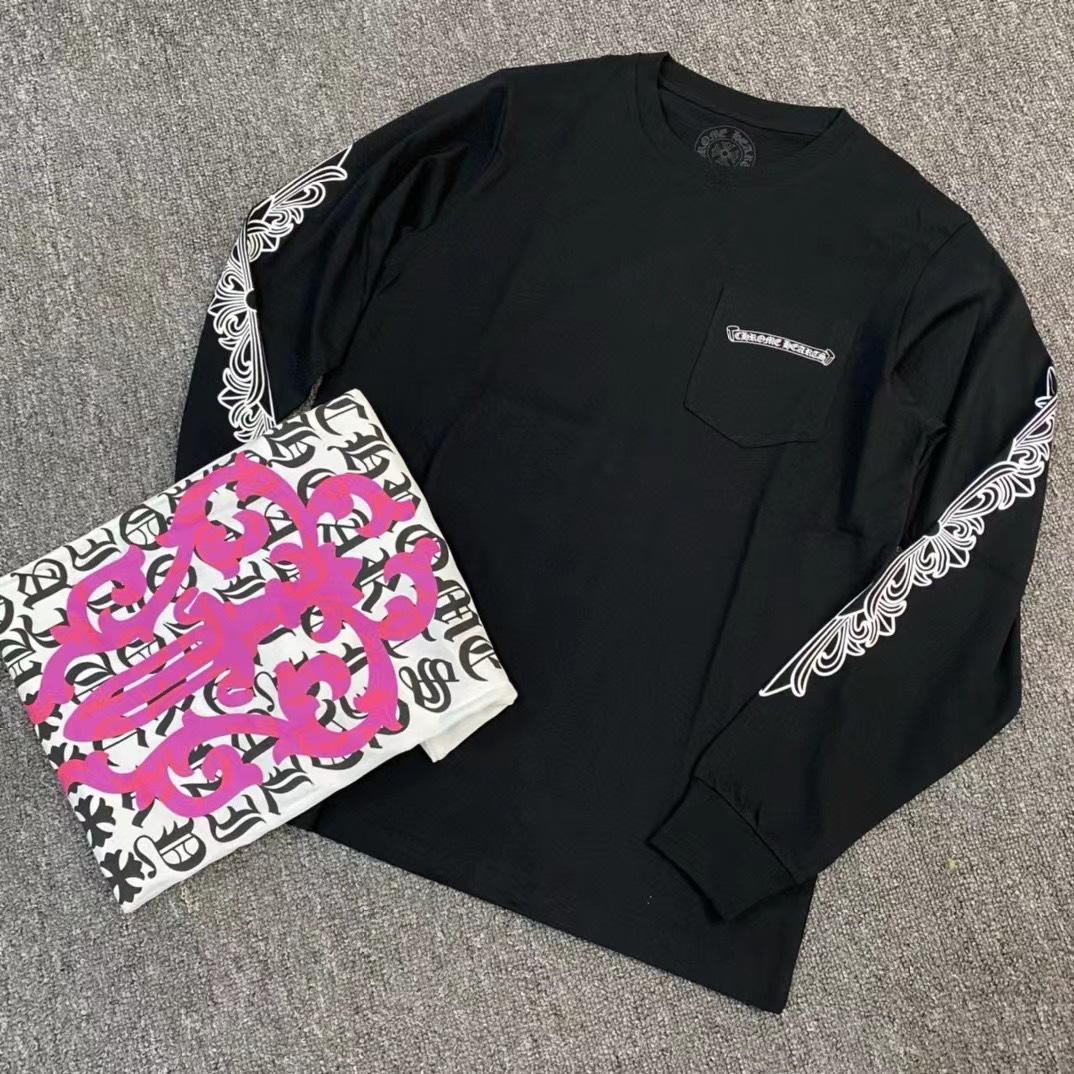 NIGO Chrome Hearts Women's Spring Autumn Cross Pattern Print Long Sleeve Round Neck Cotton T-Shirt #nigo77815