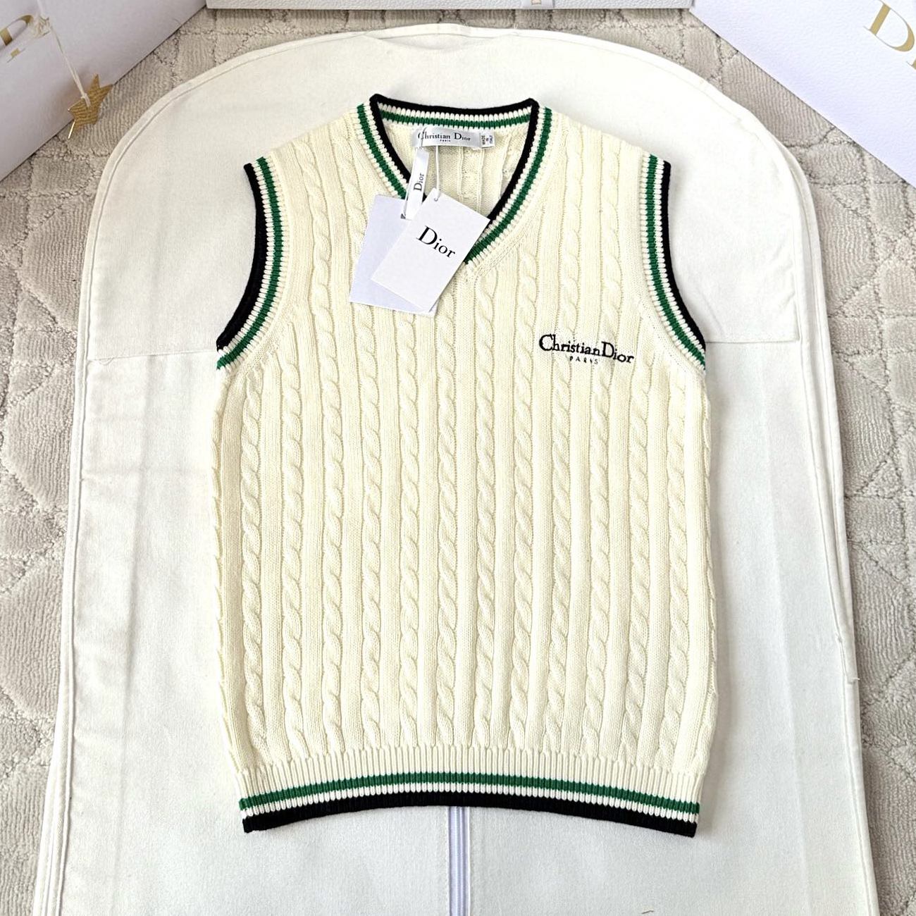 NIGO Dior Women's Spring/Summer Solid Color Striped V-Neck Knitted Tank Top Sweater #nigo77794