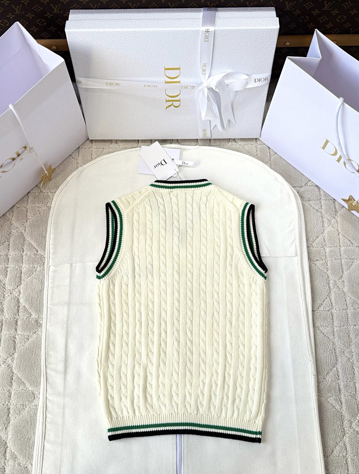 NIGO Dior Women's Spring/Summer Solid Color Striped V-Neck Knitted Tank Top Sweater #nigo77794