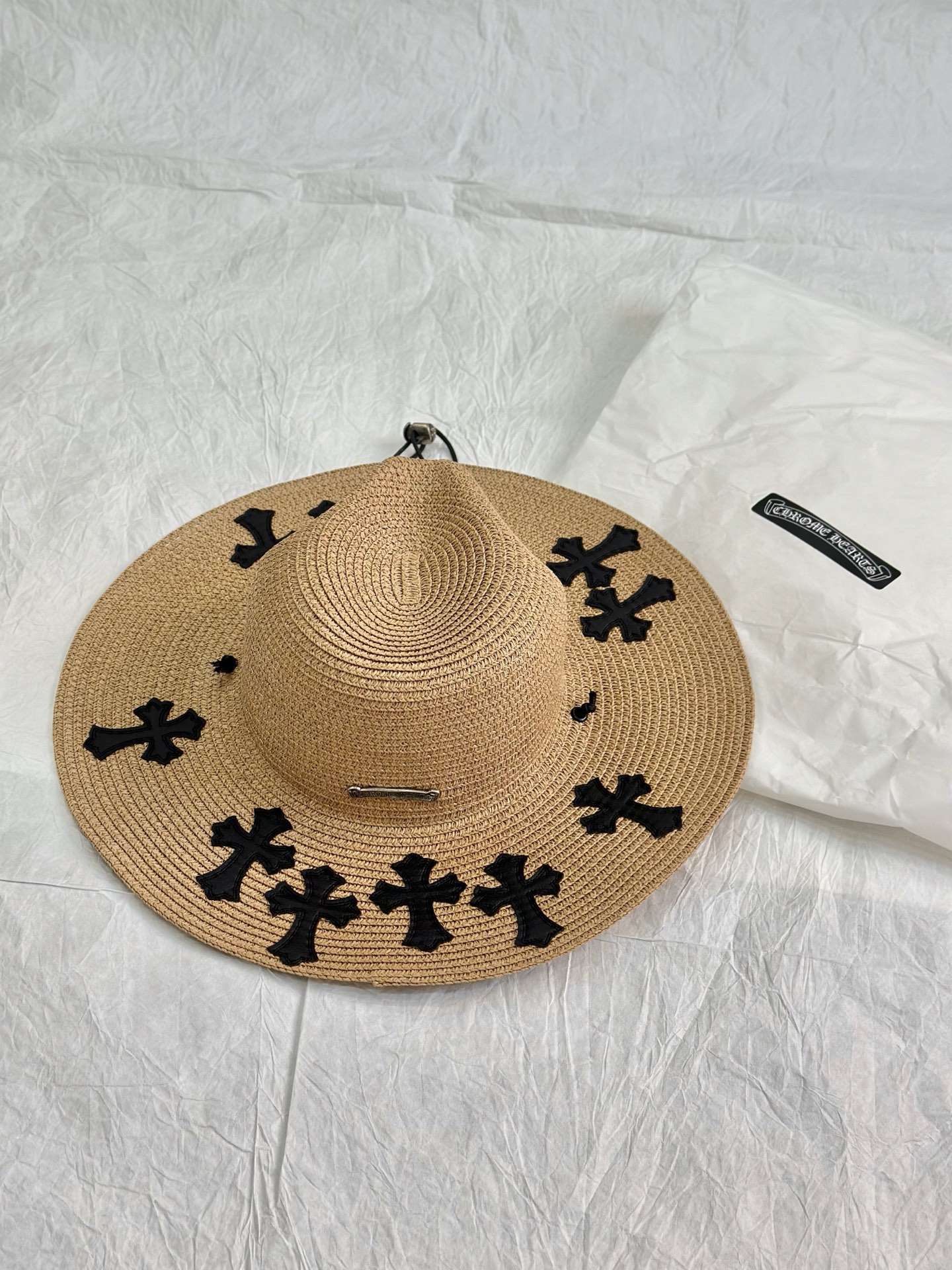 NIGO Chrome Hearts Men's And Women's Plain Colored Straw Hat With Cross Leather Logo Cap #nigo77796
