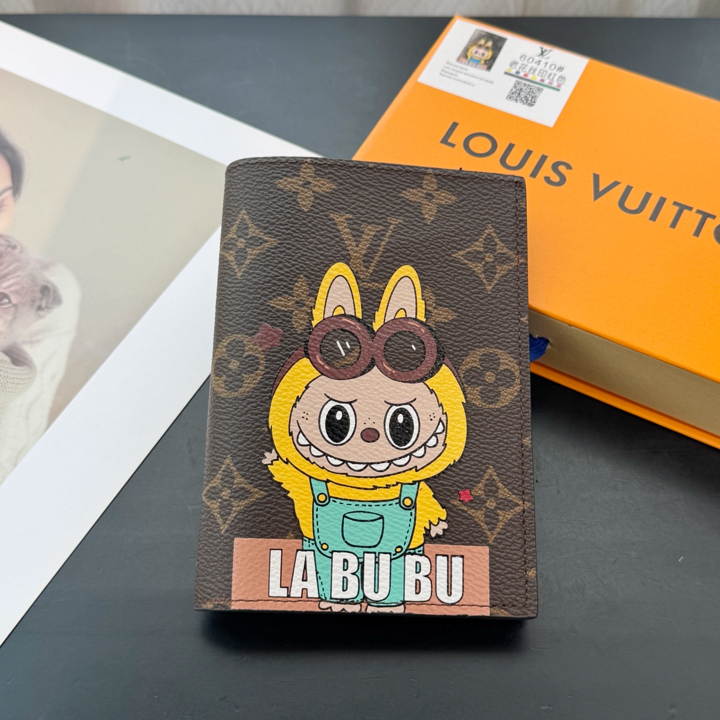 NIGO Louis Vuitton Labubu Pattern Printed Flip-Top Brown Leather Wallet Passport Holder with Letter Print Bag Bags #nigo77788