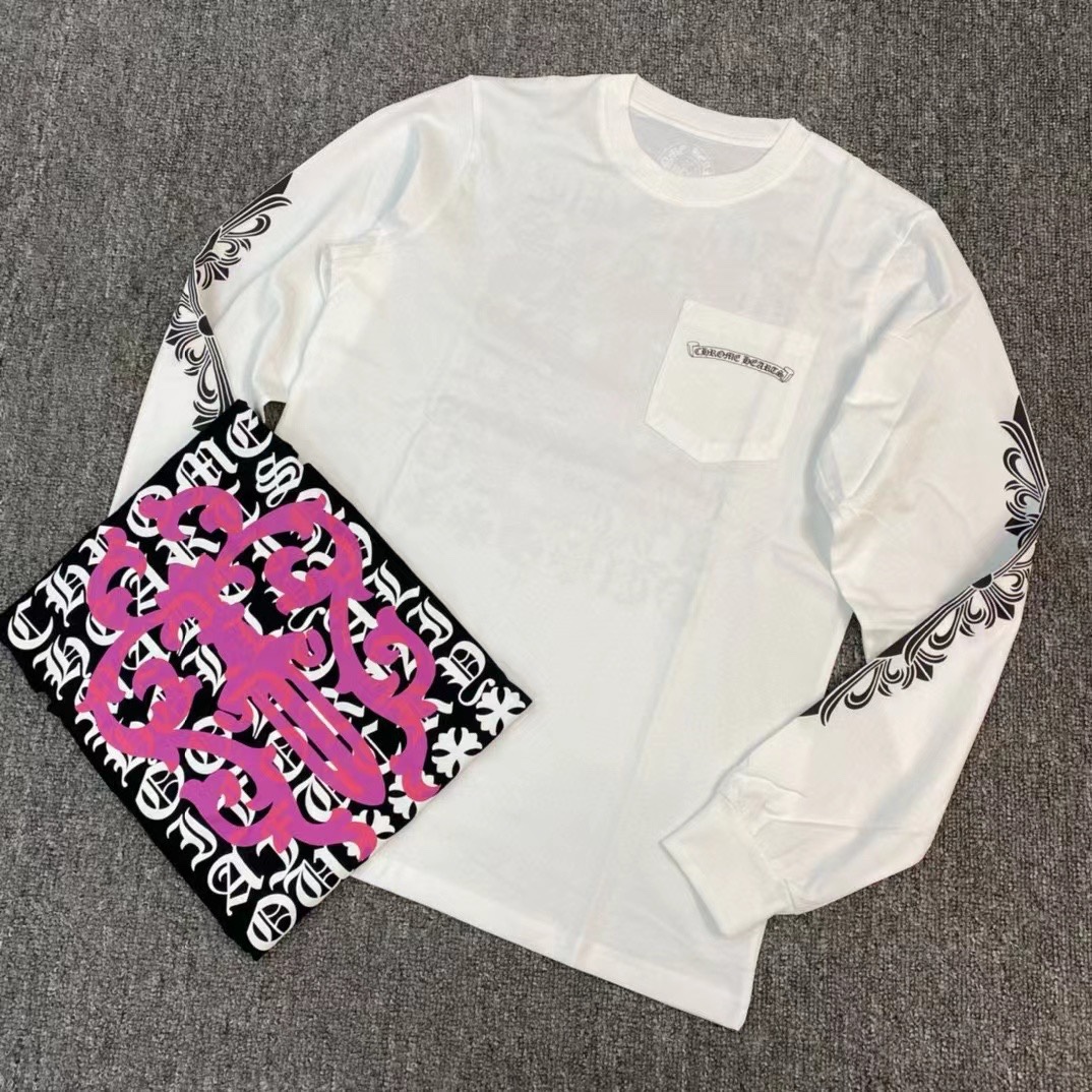 NIGO Chrome Hearts Women's Spring Autumn Cross Pattern Print Long Sleeve Round Neck Cotton T-Shirt #nigo77815