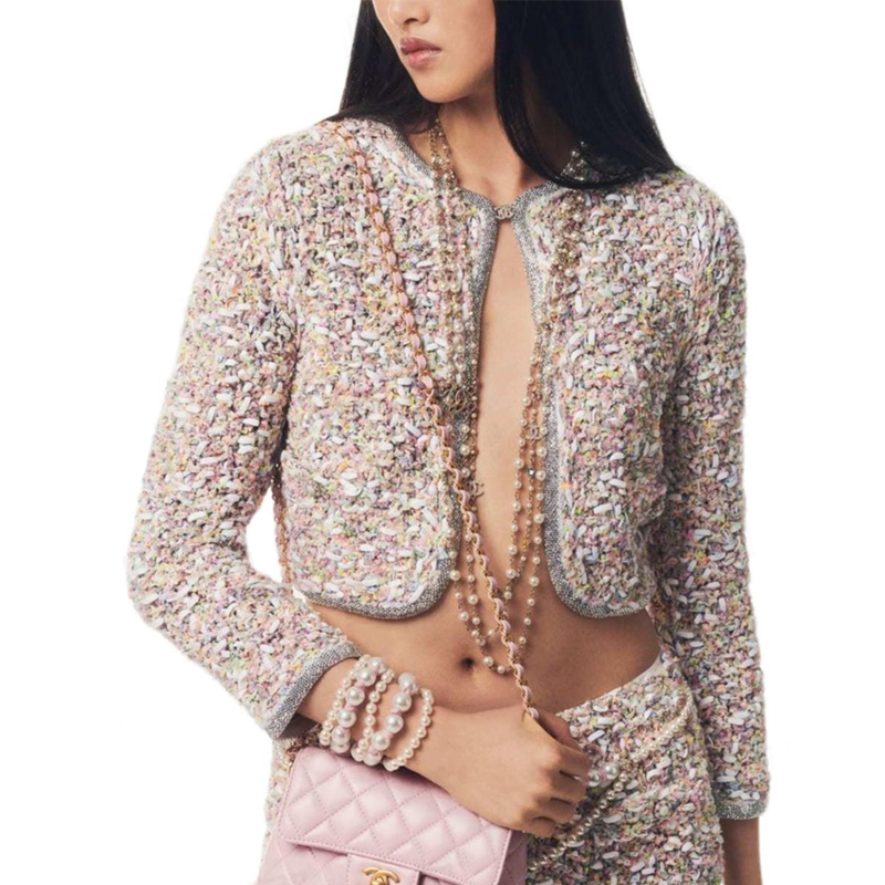 NIGO Chanel Women's Colorful Diamonds Woven Cotton Round Neck Spring and Autumn Long Sleeve Short Cardigan Jacket Ngvp #nigo1953