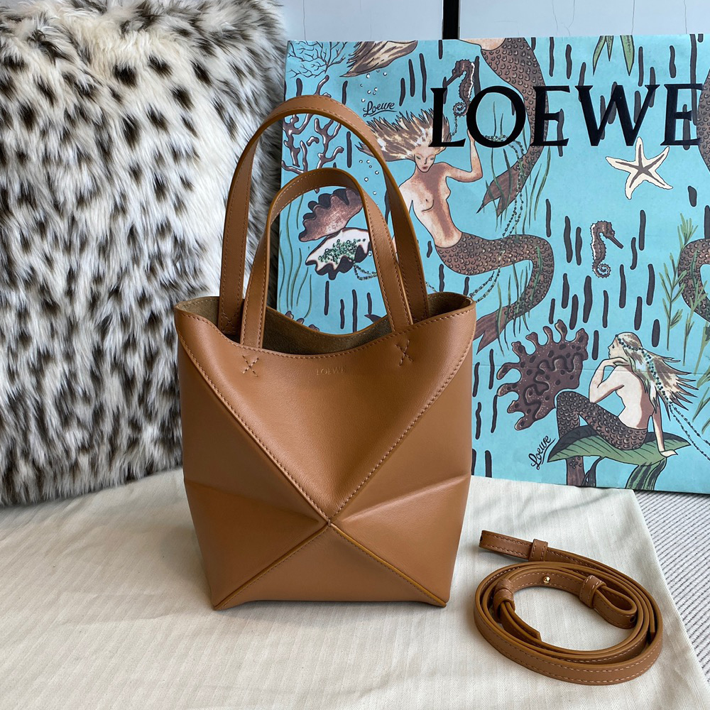 NIGO Loewe Puzzle Fold Women's Shiny Calfskin Tote Bag Vintage Solid Color Handbag Bags #nigo77816