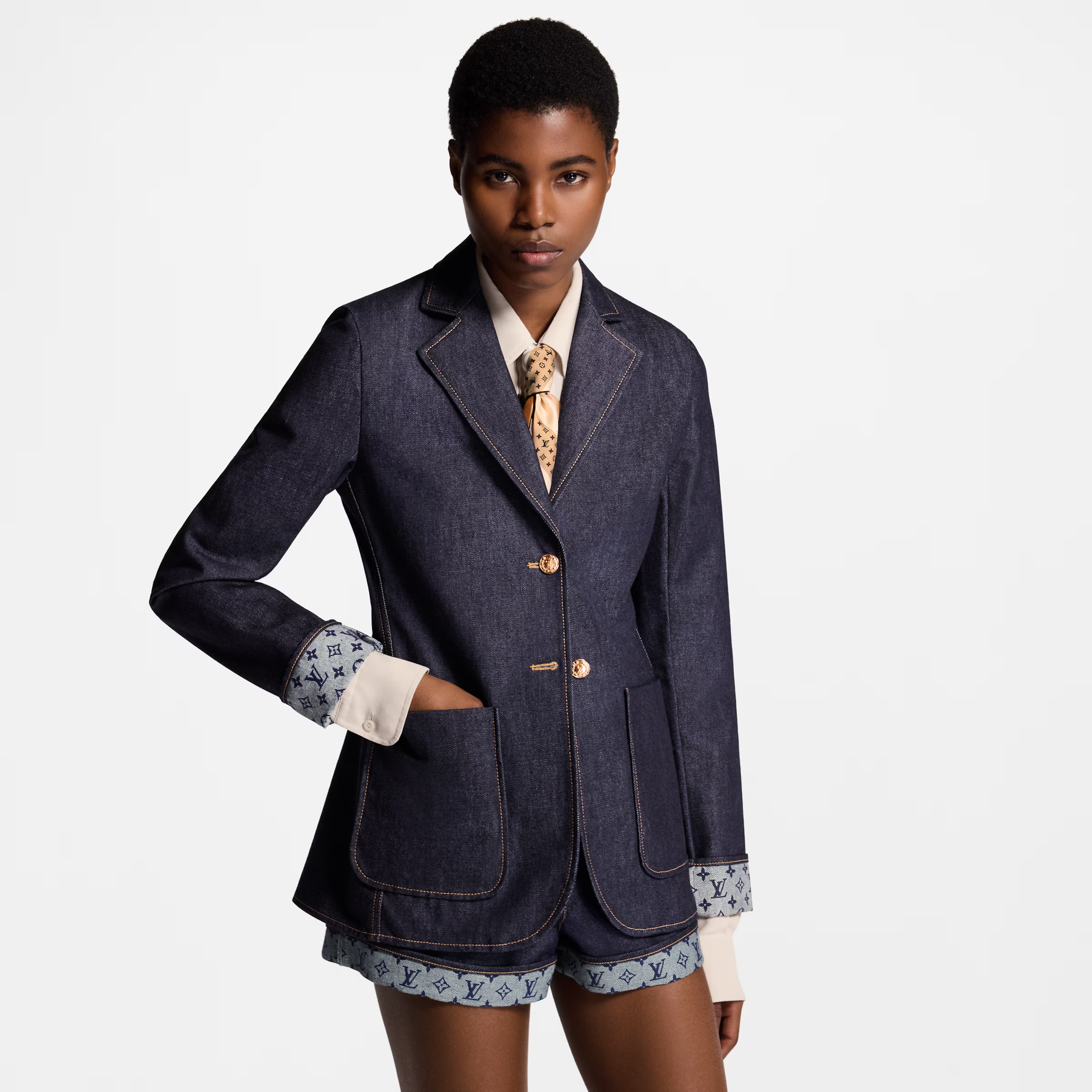 NIGO Louis Vuitton Women's College Style Blazer Collar Spring And Autumn Cotton Long Sleeve Single Breasted Denim Blazer Jacket #nigo81344