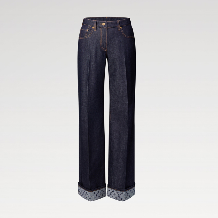 NIGO Louis Vuitton Women's Flap Flare Jeans Four Seasons Solid Color Mid-Waist Pocket Zipper Casual Pants Pants Leg Logo Printing #nigo81345