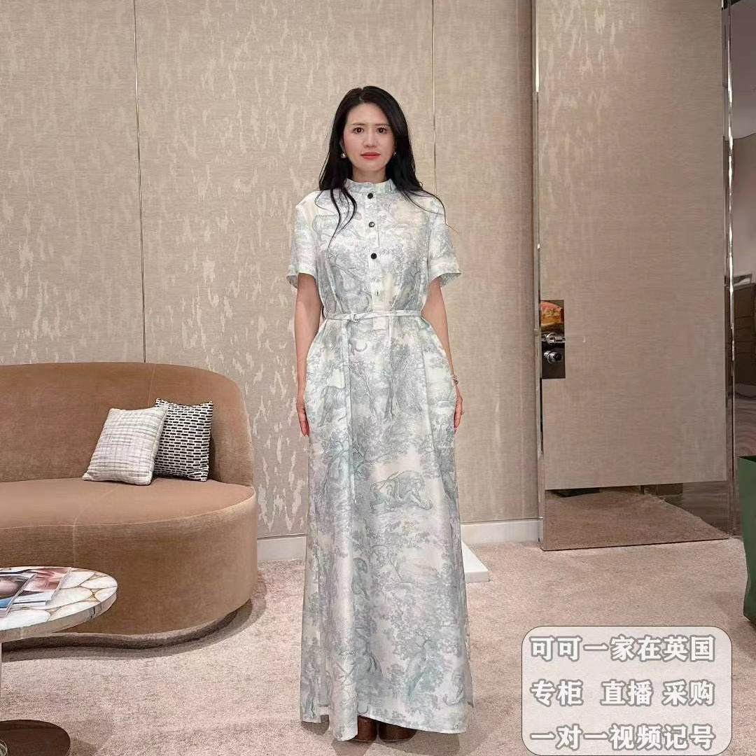 NIGO Dior Women's Spring Summer Autumn High Street Long Solid Color Short Sleeve Round Neck Floral Printed Silk Dioriviera Shirt Dresses Ngvp #nigo1956