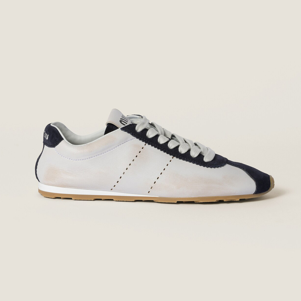 NIGO MiuMiu Women's Plume Nappa Leather and Suede Sneakers Four Seasons Round Toe Lace Up Solid Color Low Derby Shoes Casual Shoes #nigo81347