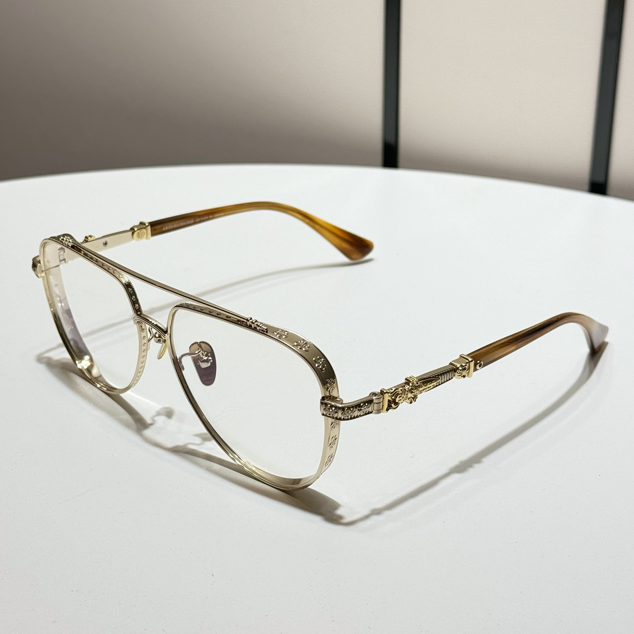 NIGO Chrome Hearts Men's And Women's Solid Color Metal Engraved Temple Optical Glasses #nigo77845