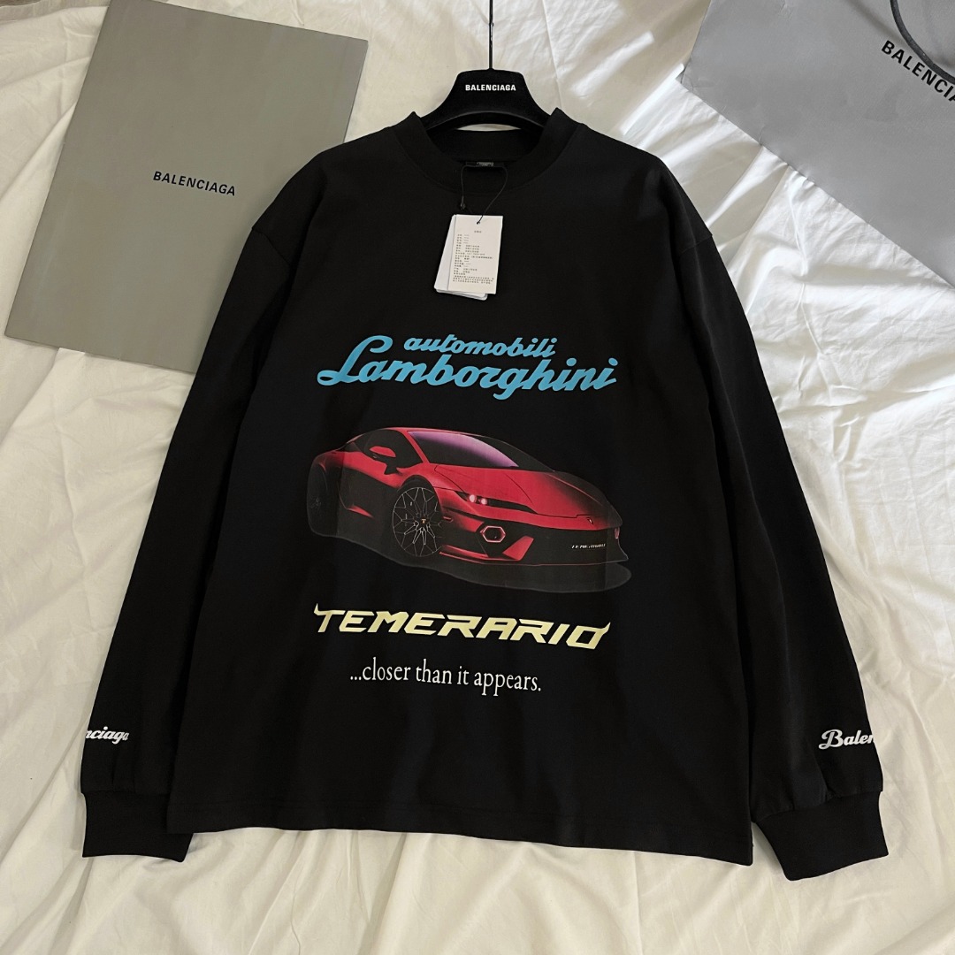 NIGO Balenciaga I Automobili Lamborghini Men's Spring/Autumn Solid Color Sports Car Pattern Printed Cotton Crew Neck Long Sleeve T-Shirt Sweatshirt #nigo77846