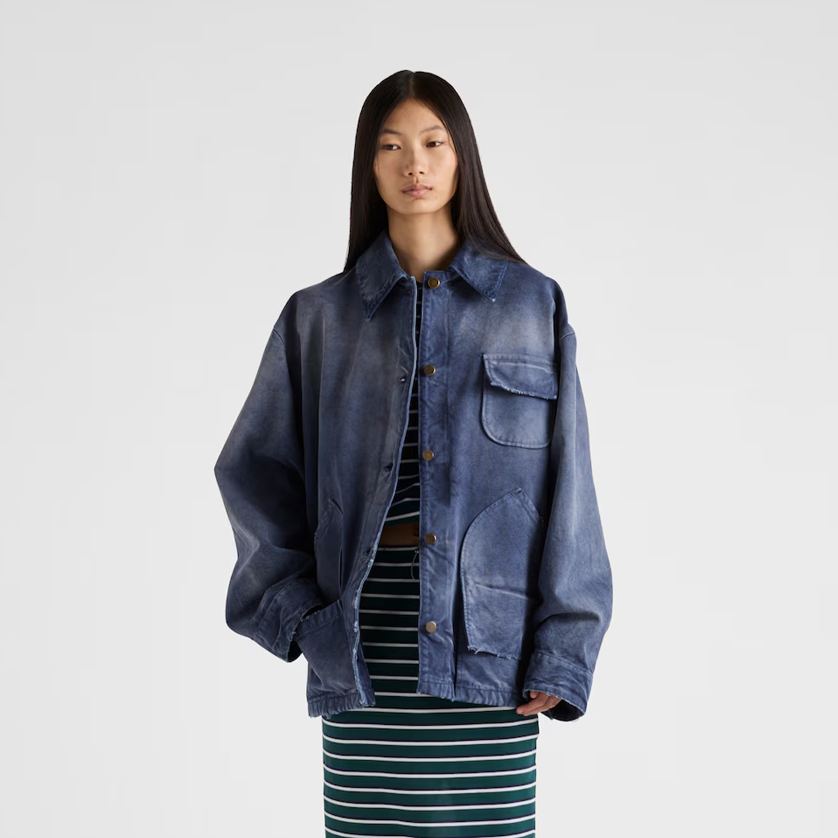 NIGO Prada Women's Canvas Trucker Jacket Logo Lapel Single Breasted Solid Color Vintage Multi-Pocket Long Sleeve Workwear Jacket Ngvp #nigo2113