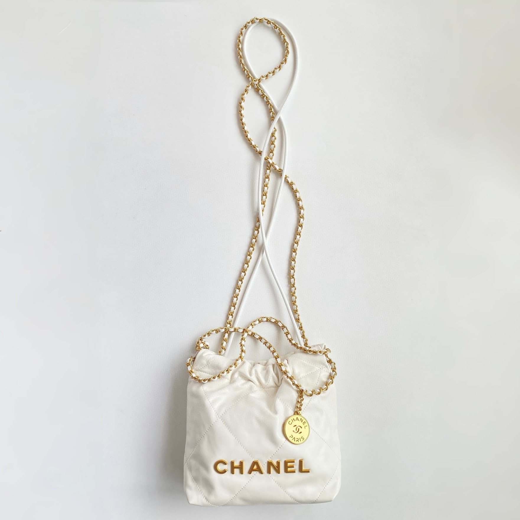 NIGO Chanel Women's Solid Color Logo Drawstring Closure Chain Shoulder Strap Glossy Calfskin Shoulder Crossbody Bag Bags #nigo77838