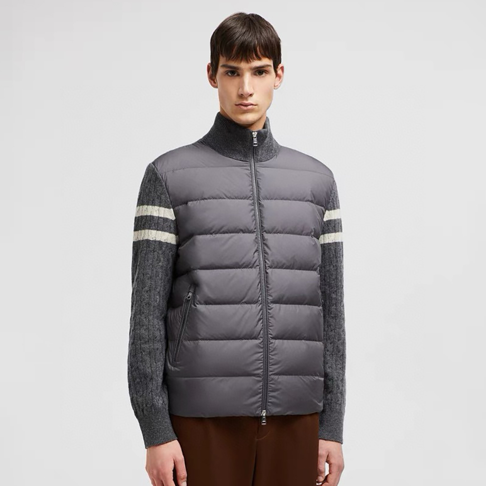 NIGO Moncler Men's Autumn And Winter Solid Colour Stand-up Collar Zip-up Striped Wool Patchwork Puffer Down Jacket #nigo77833