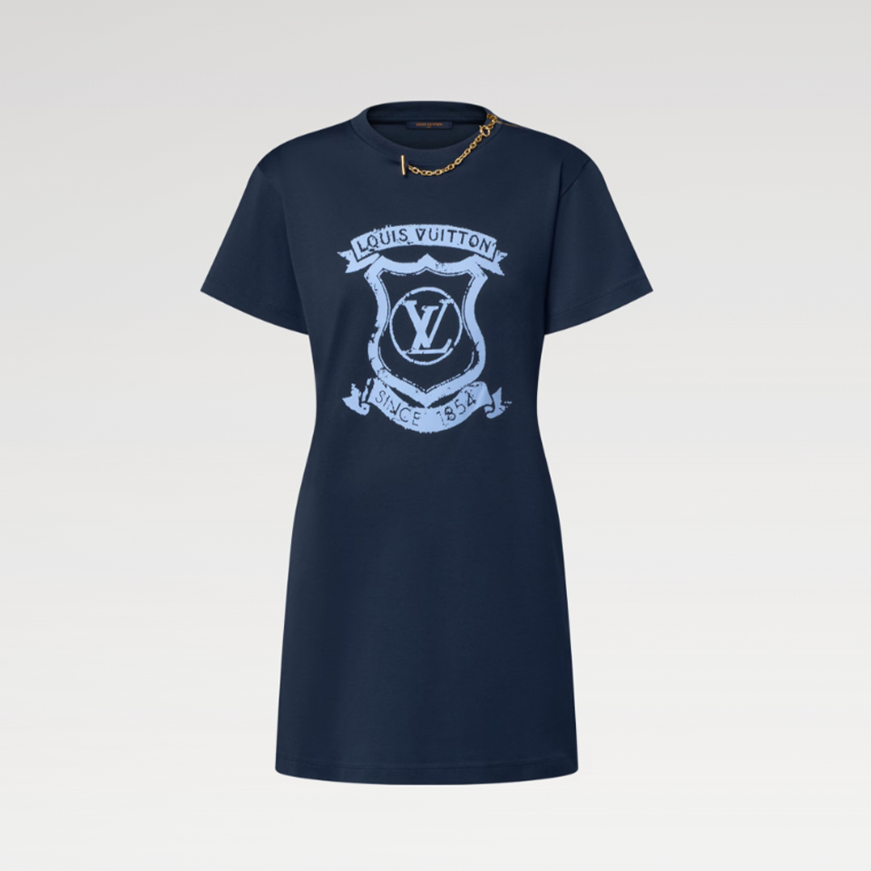 NIGO Louis Vuitton Women's LV Coat of Arms Printed Chain Summer Cotton Stretch Knit Round Neck Short Sleeve T Shirt Dresses #nigo77851