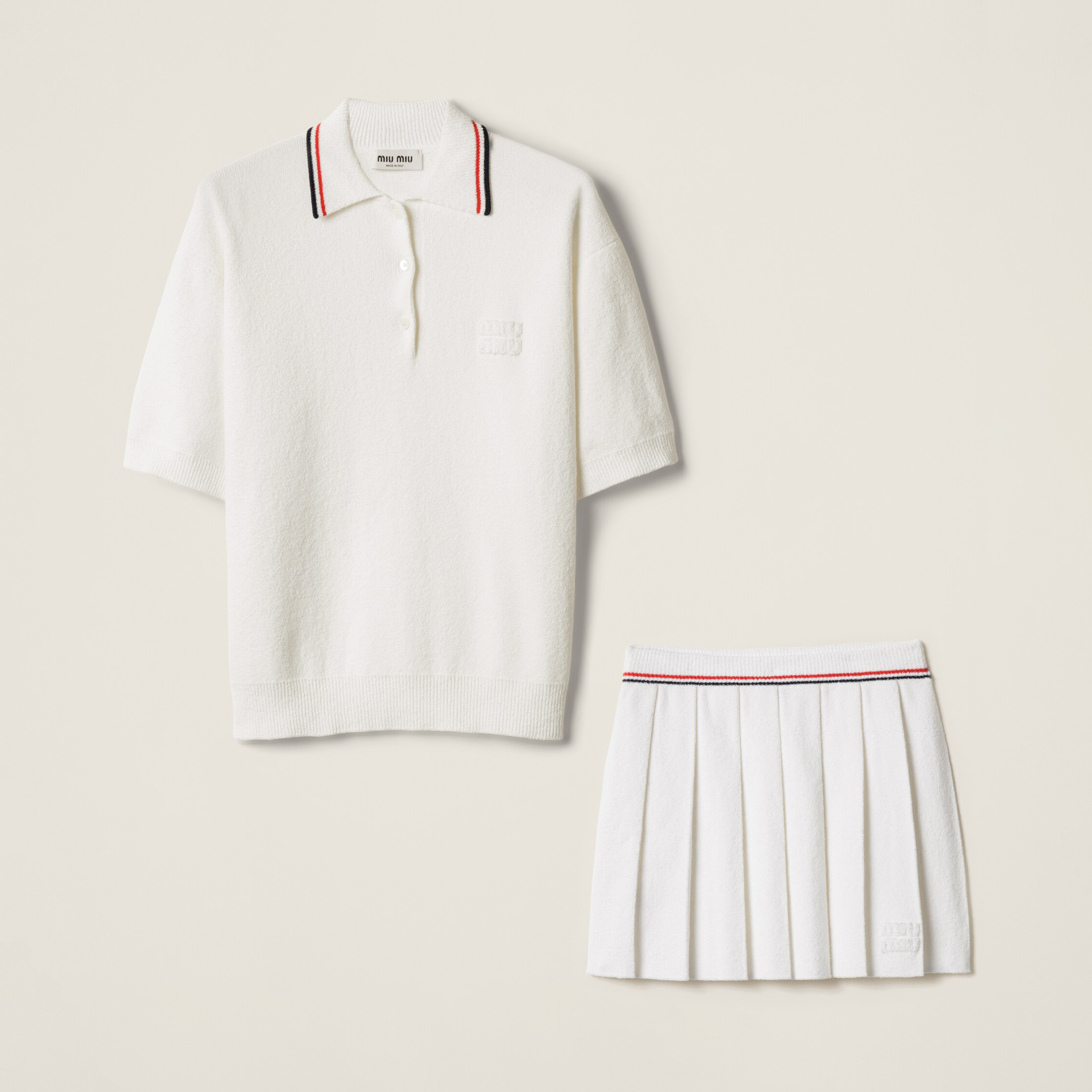 NIGO MiuMiu Women's Summer Solid Color Cotton Polo Neck Short Sleeve T-Shirt and Casual Pleated Skirt Set Suit #nigo77849