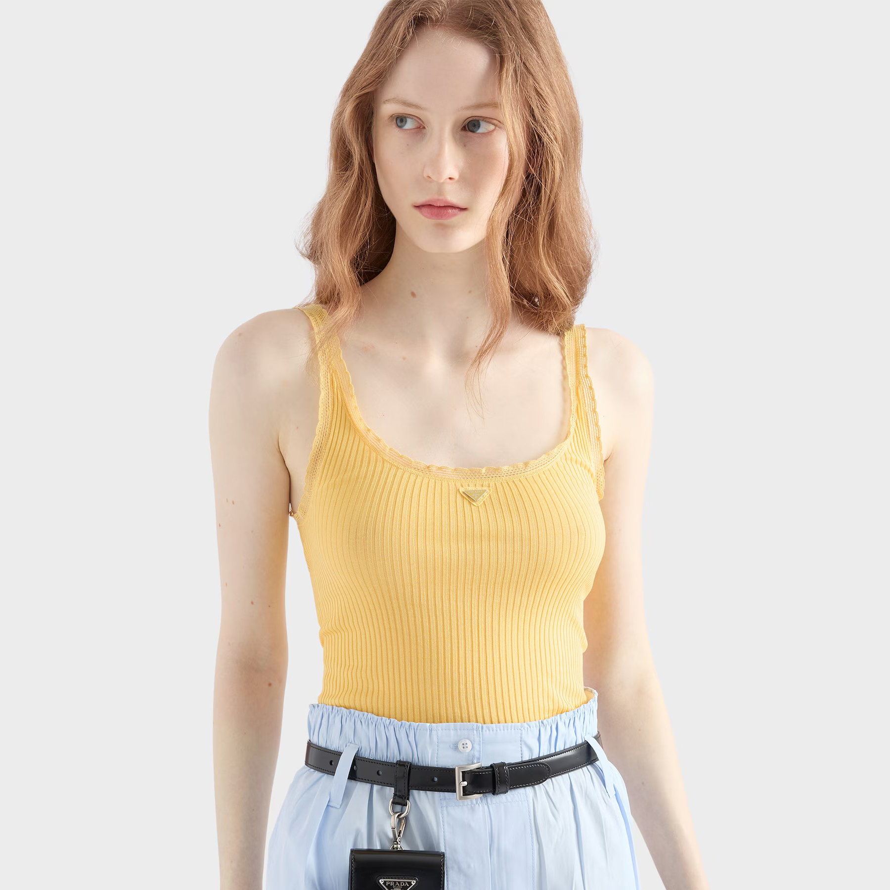 NIGO Prada Women's Summer Solid Color Lace Trim Ribbed Cotton Stretch Tank Top #nigo77834