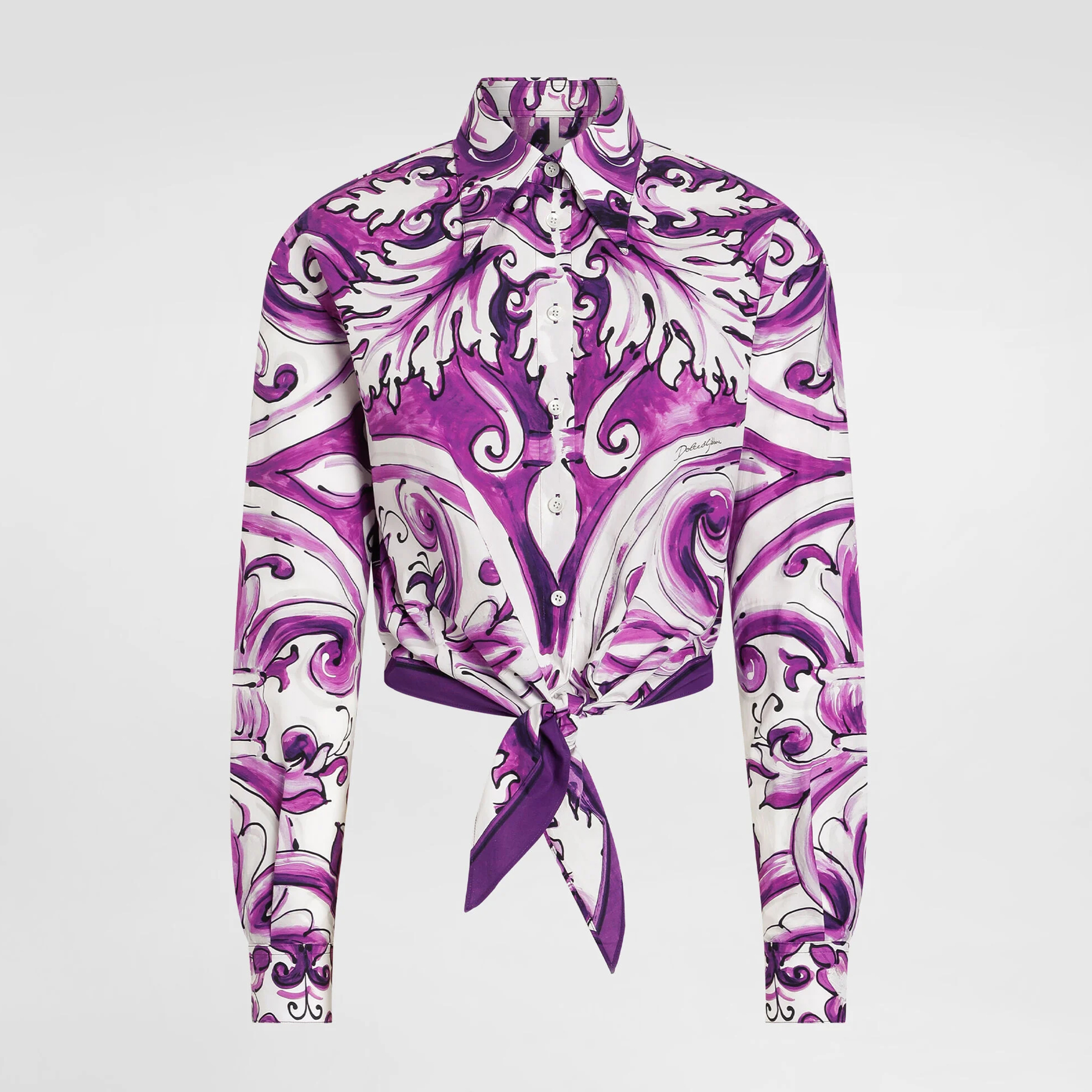 NIGO Dolce&Gabbana Women's Summer High Street Majolica Printed Lapel Short Tie Solid Color Cotton Poplin Shirt Ngvp #nigo2115