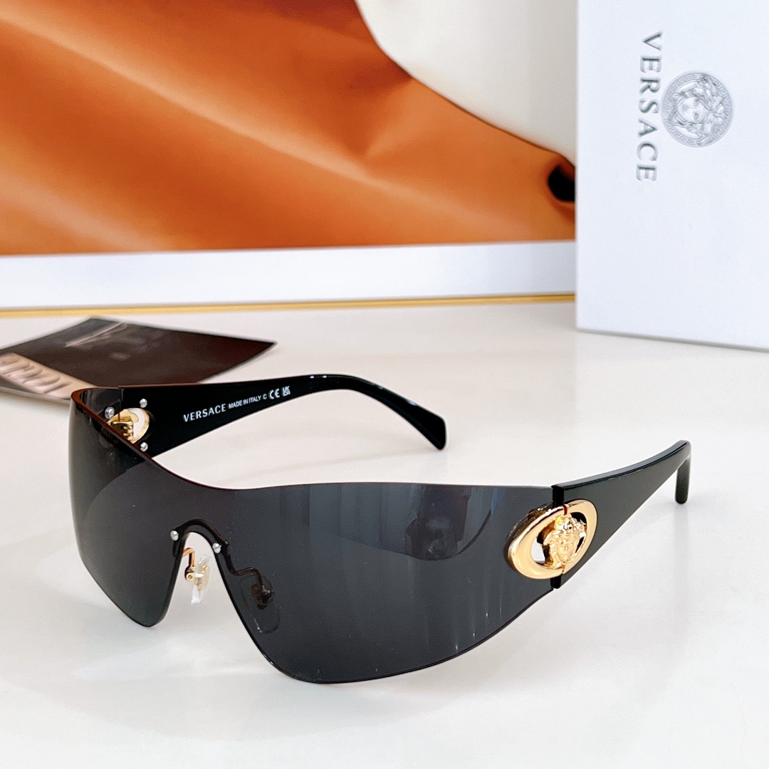 NIGO Versace Men's Eclipse Wrap Sunglasses Vintage Solid Color Metal Irregular Full Rim Glasses #nigo77856